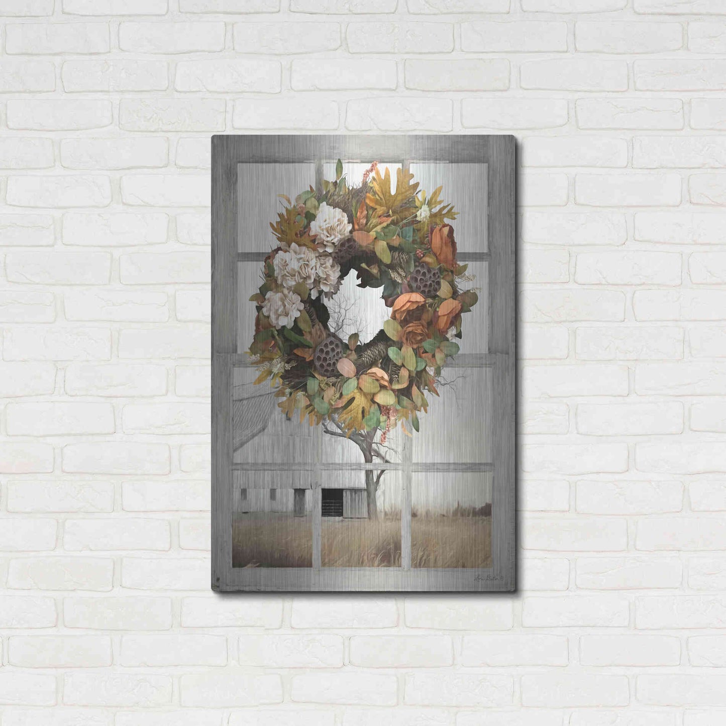 Luxe Metal Art 'Fall Window View I' by Lori Deiter, Metal Wall Art,24x36