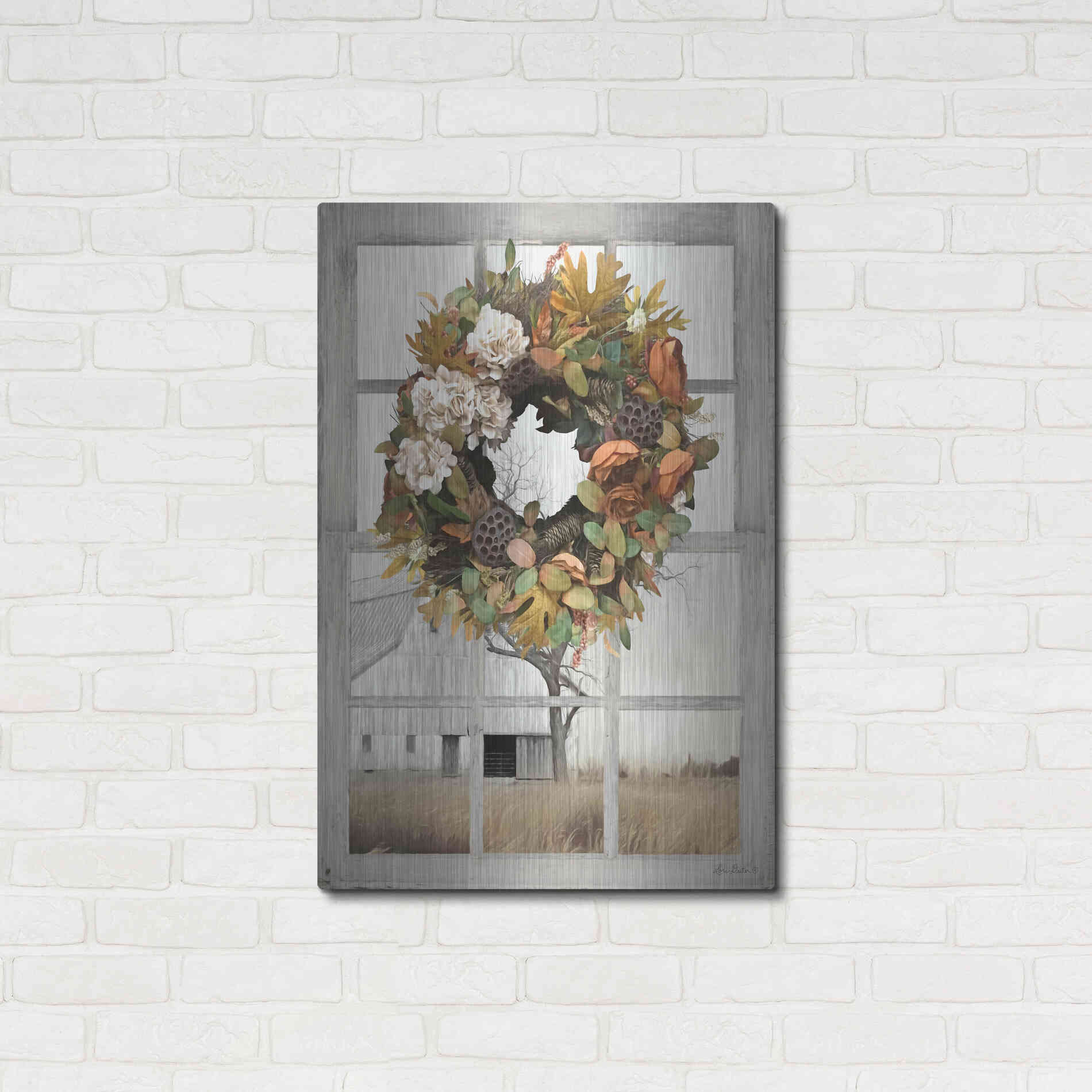 Luxe Metal Art 'Fall Window View I' by Lori Deiter, Metal Wall Art,24x36