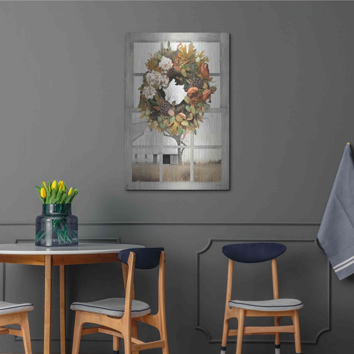 Luxe Metal Art 'Fall Window View I' by Lori Deiter, Metal Wall Art,24x36