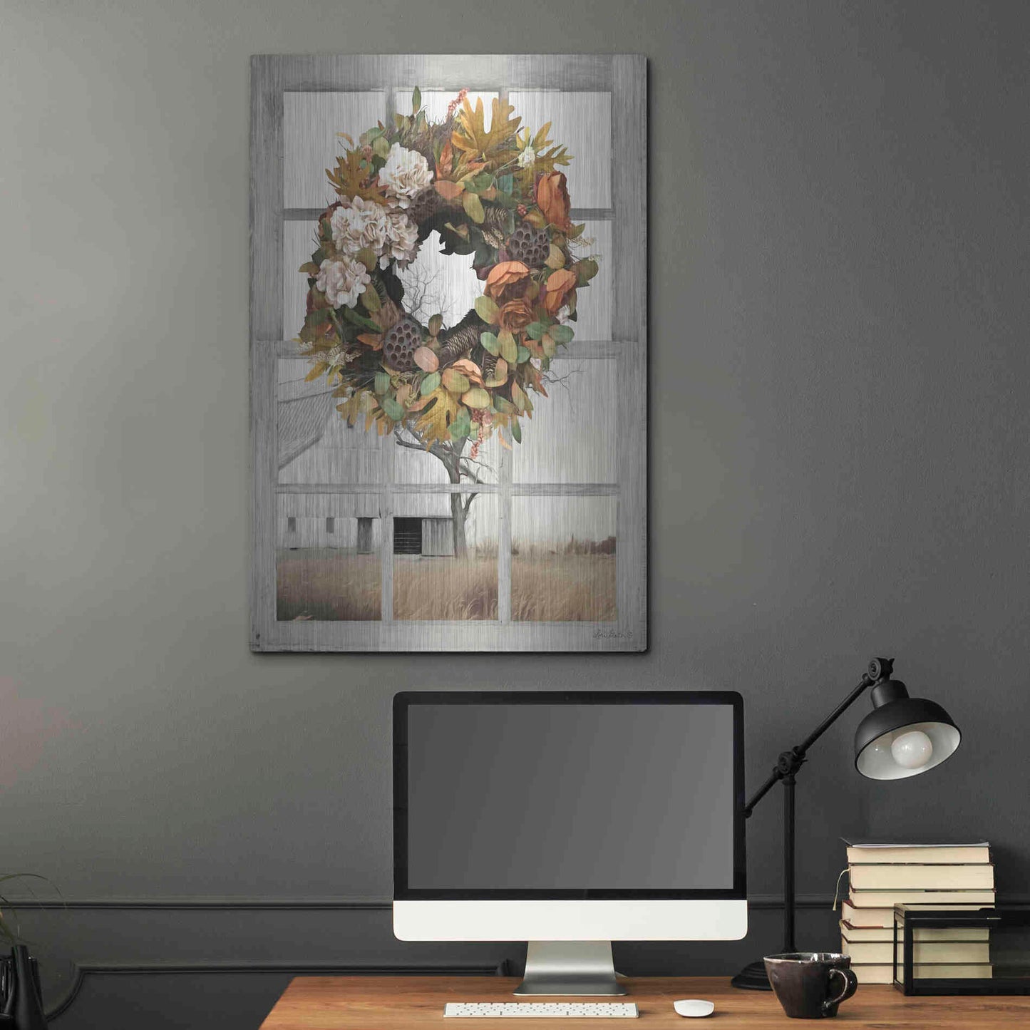Luxe Metal Art 'Fall Window View I' by Lori Deiter, Metal Wall Art,24x36