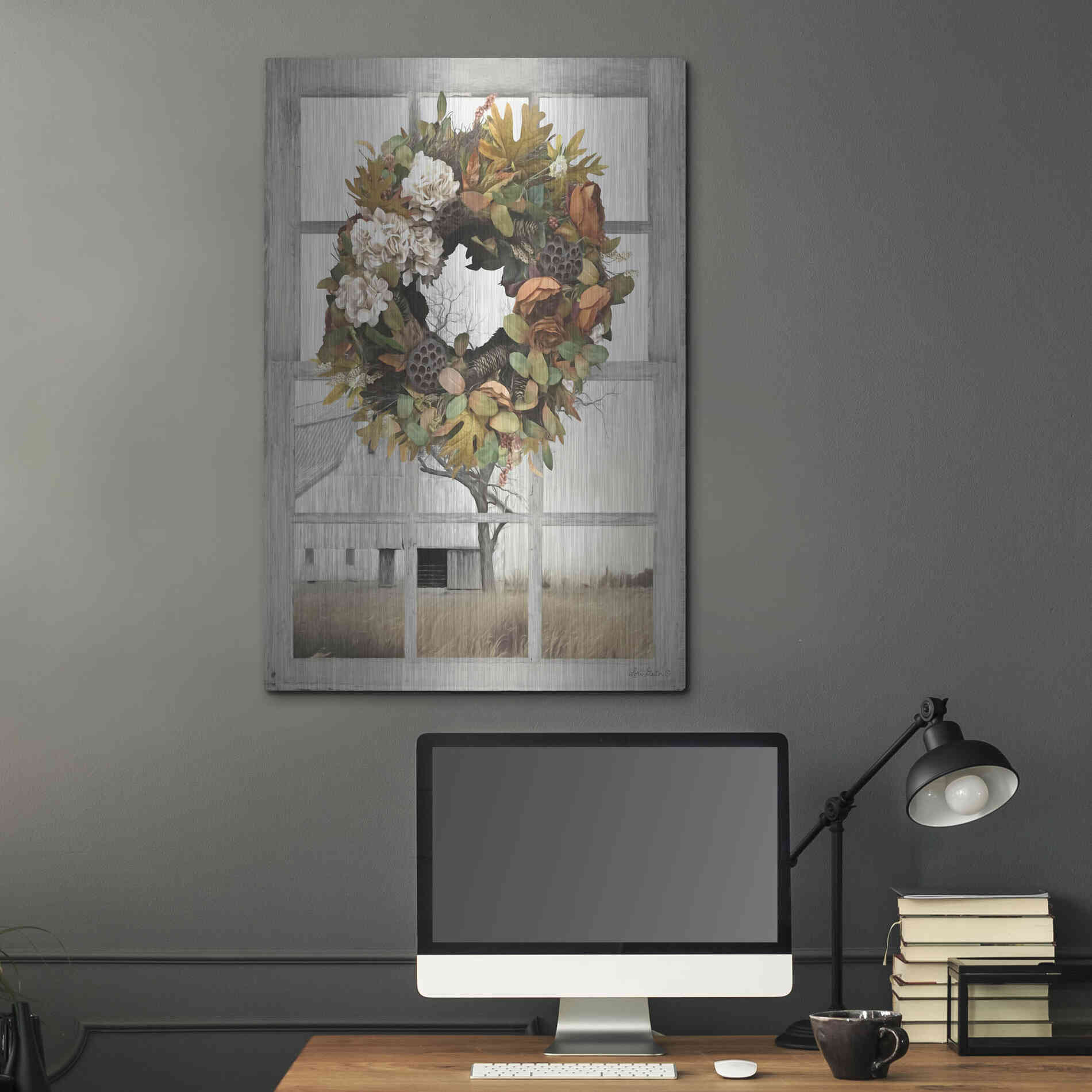 Luxe Metal Art 'Fall Window View I' by Lori Deiter, Metal Wall Art,24x36