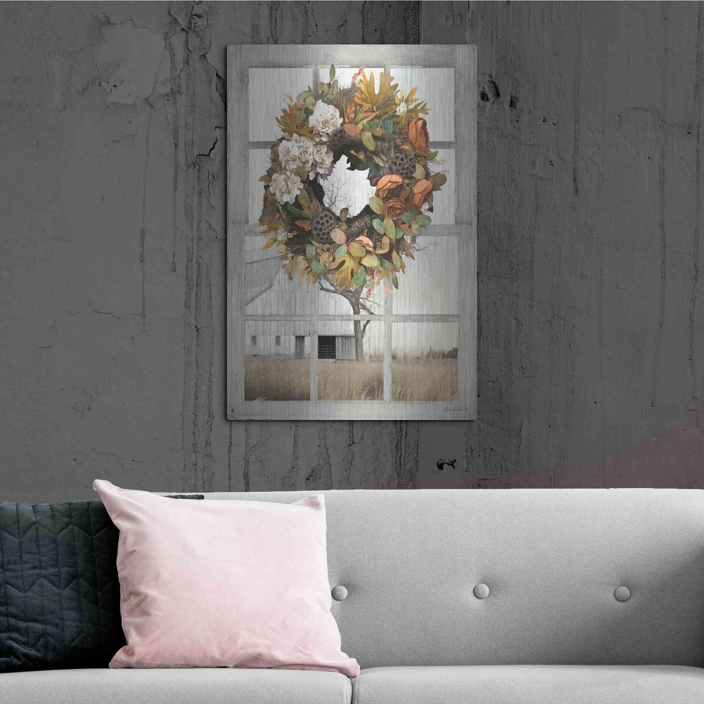 Luxe Metal Art 'Fall Window View I' by Lori Deiter, Metal Wall Art,24x36