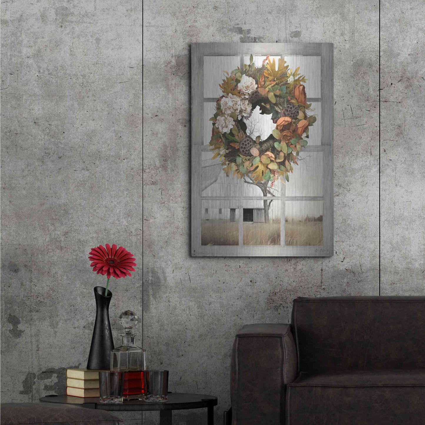 Luxe Metal Art 'Fall Window View I' by Lori Deiter, Metal Wall Art,24x36