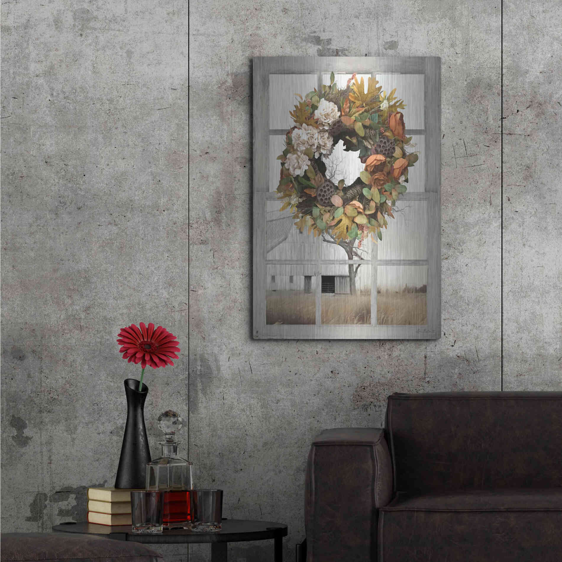 Luxe Metal Art 'Fall Window View I' by Lori Deiter, Metal Wall Art,24x36