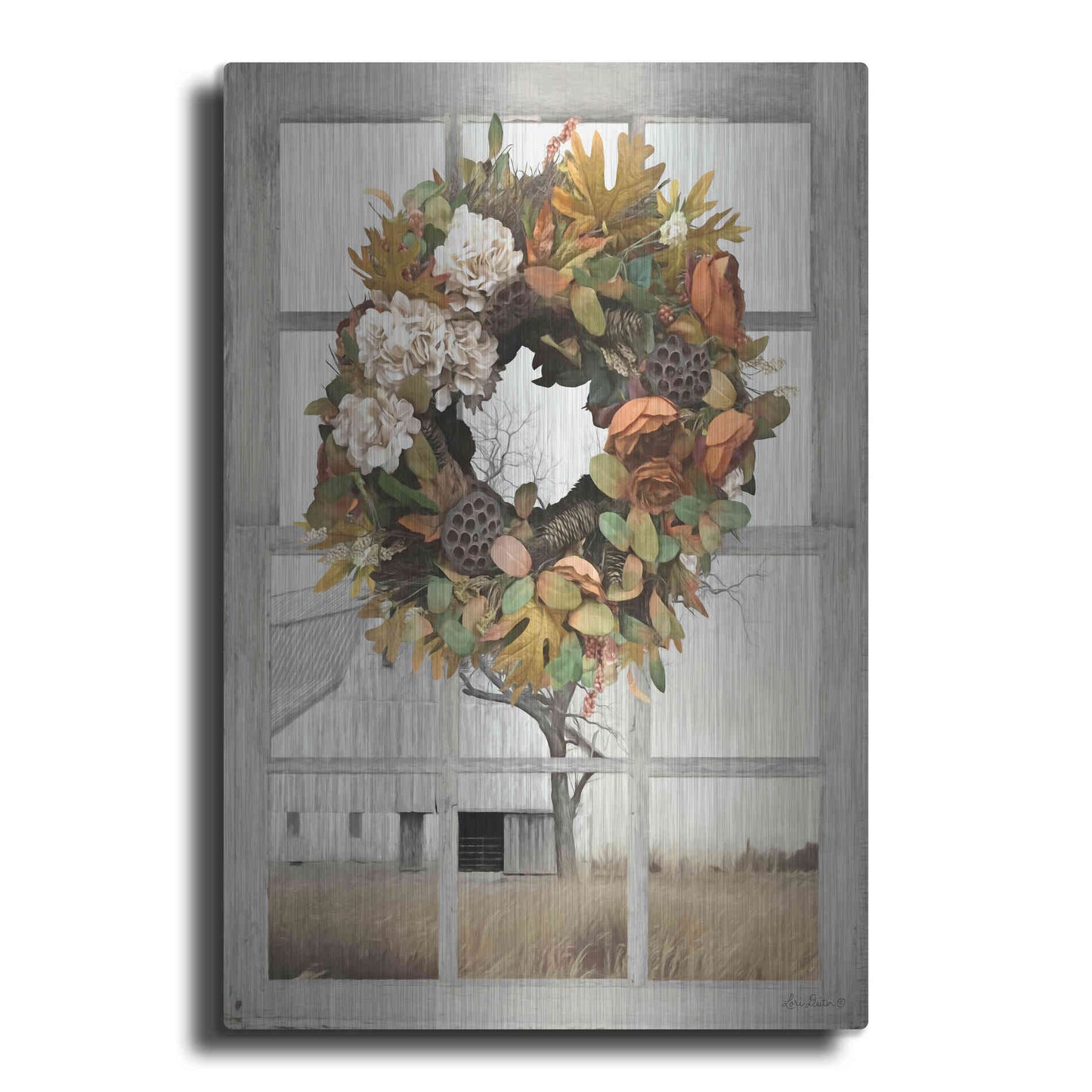 Luxe Metal Art 'Fall Window View I' by Lori Deiter, Metal Wall Art
