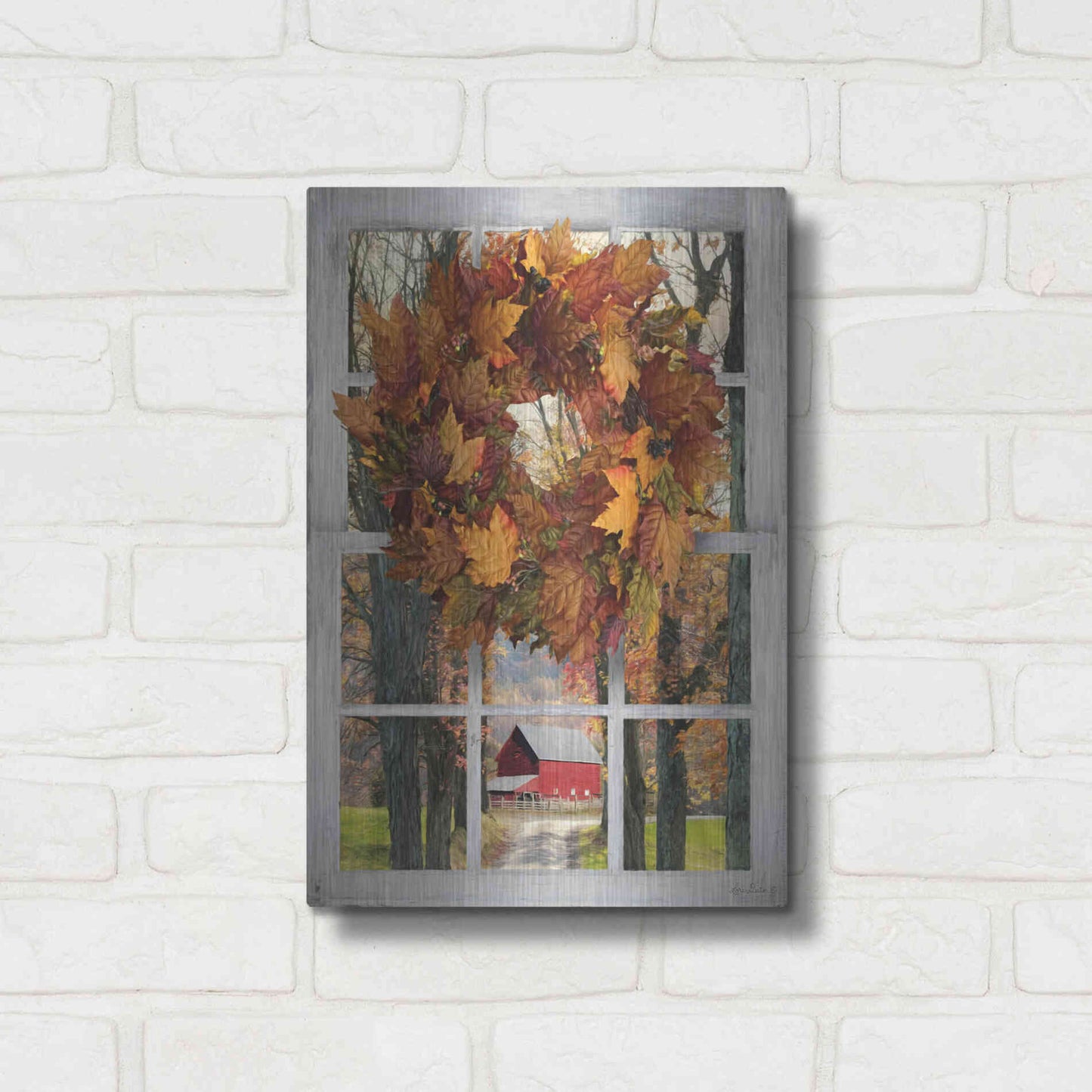 Luxe Metal Art 'Fall Window View II' by Lori Deiter, Metal Wall Art,12x16