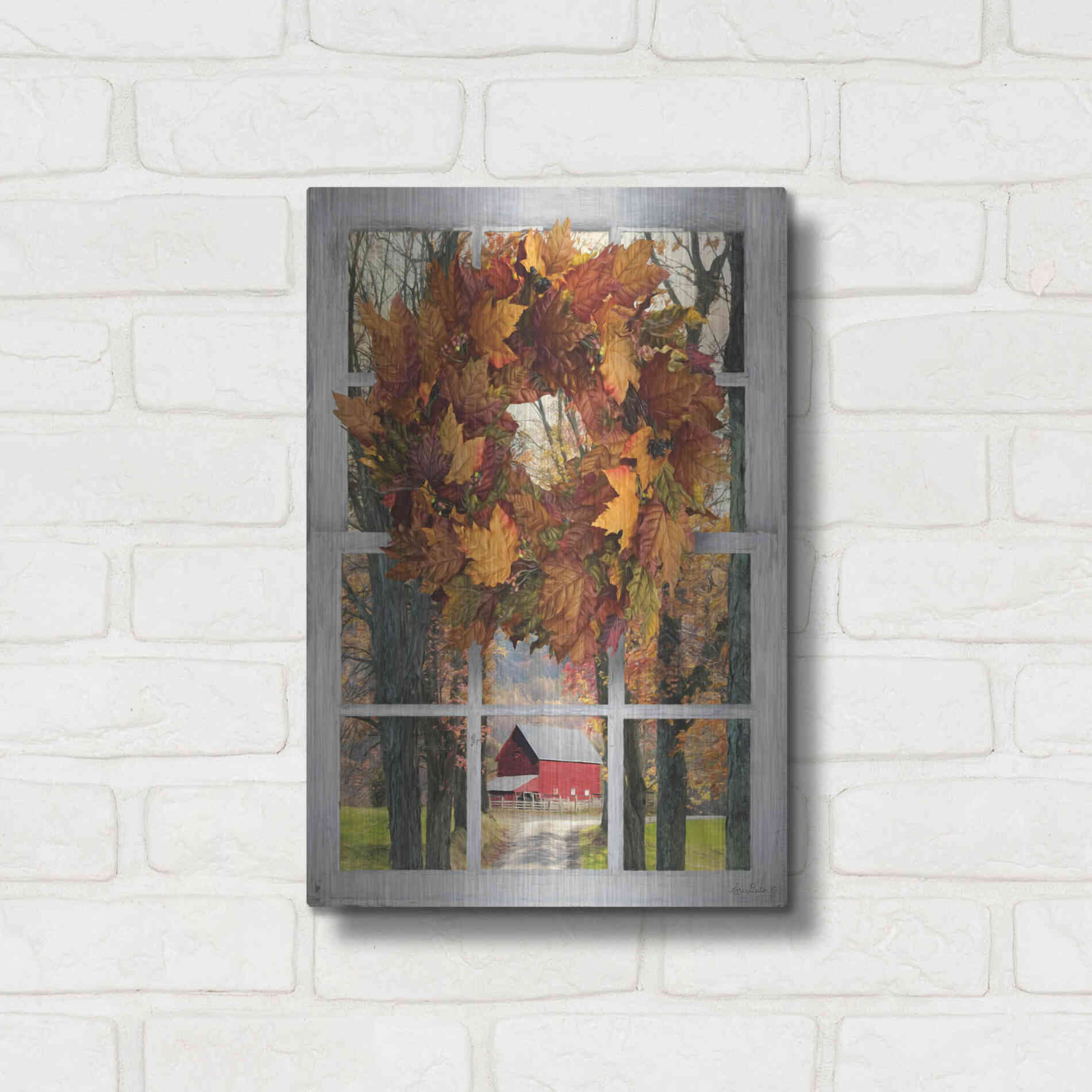 Luxe Metal Art 'Fall Window View II' by Lori Deiter, Metal Wall Art,12x16