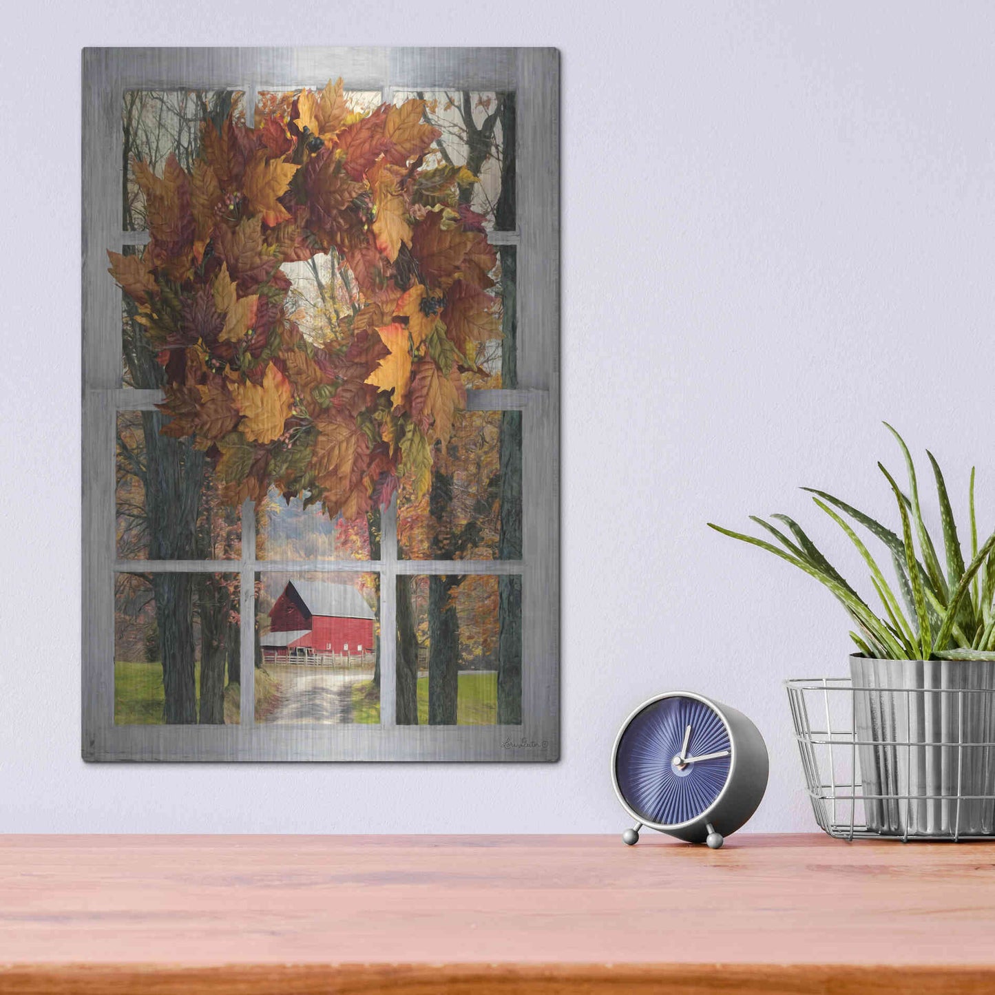 Luxe Metal Art 'Fall Window View II' by Lori Deiter, Metal Wall Art,12x16