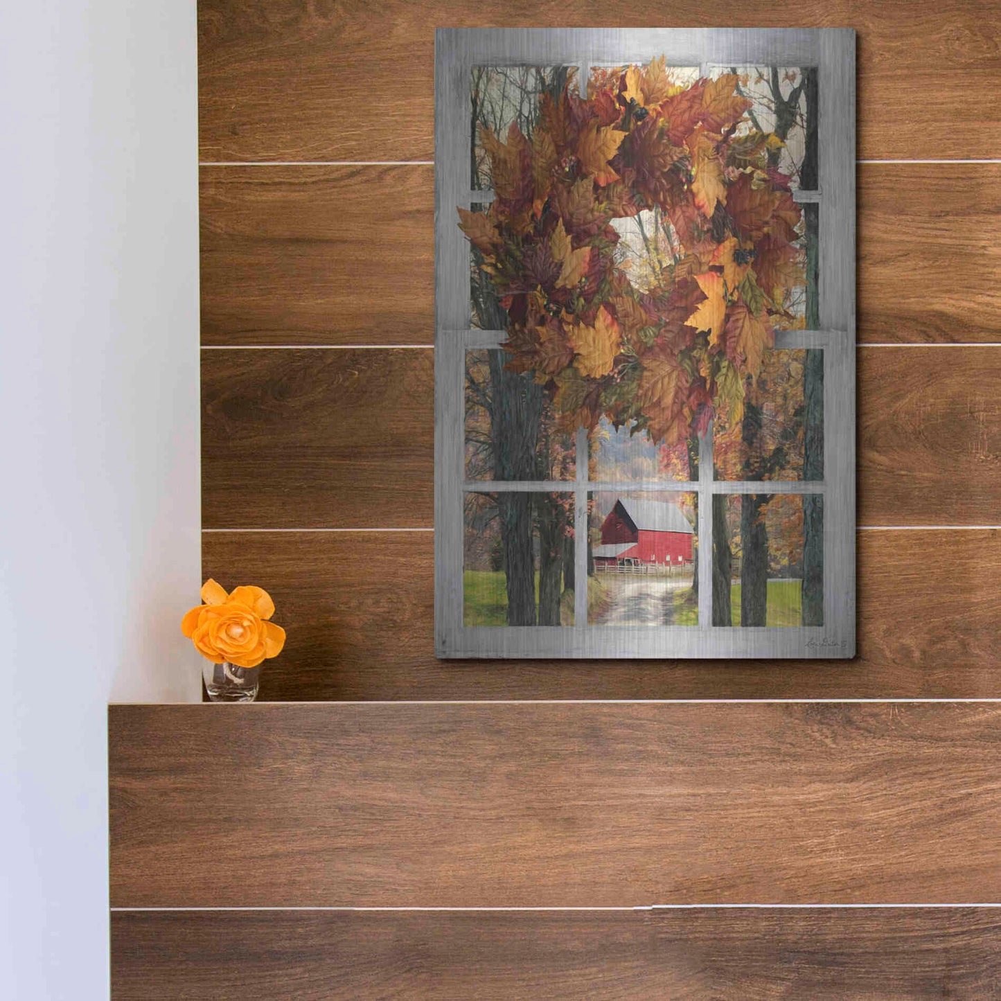 Luxe Metal Art 'Fall Window View II' by Lori Deiter, Metal Wall Art,12x16