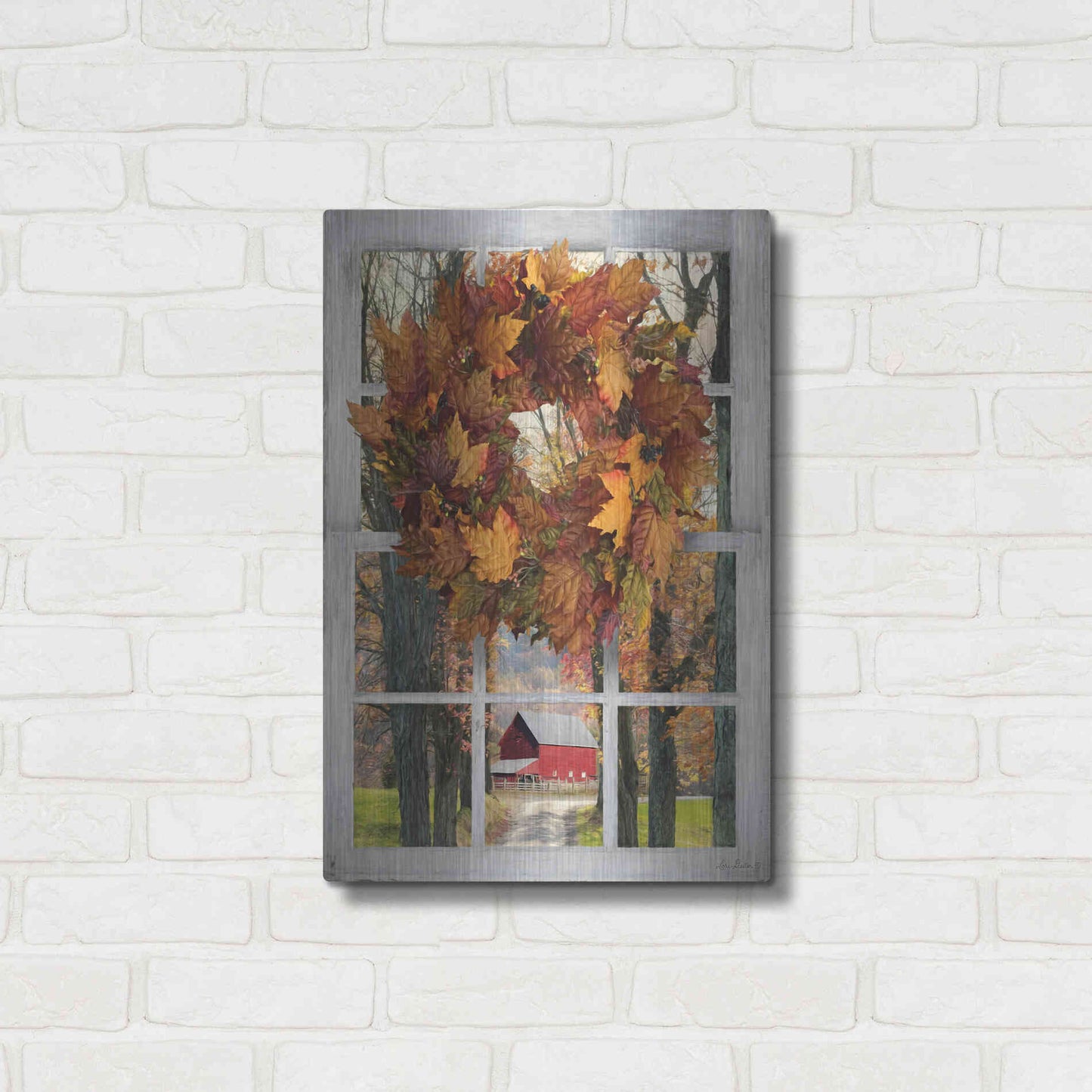 Luxe Metal Art 'Fall Window View II' by Lori Deiter, Metal Wall Art,16x24