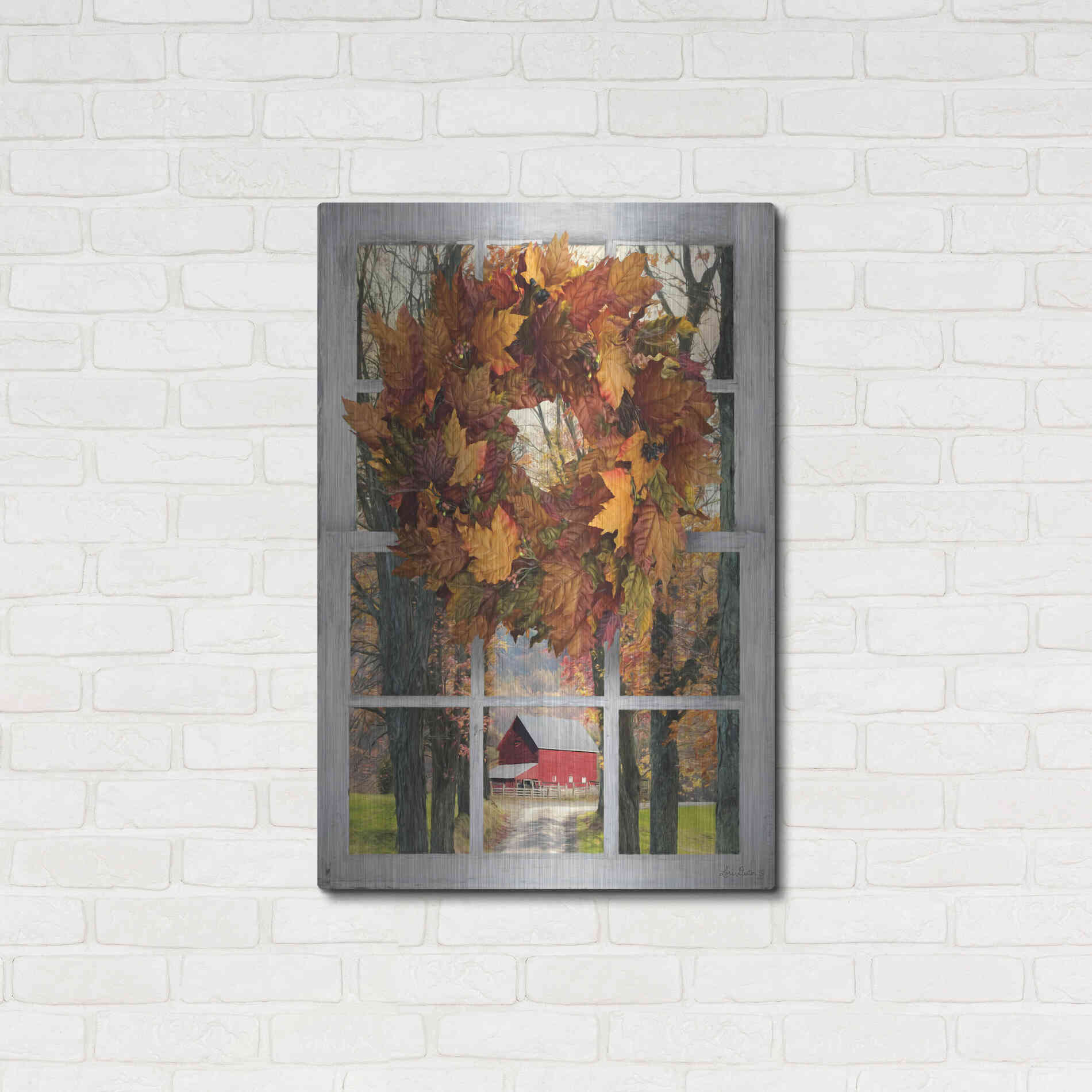 Luxe Metal Art 'Fall Window View II' by Lori Deiter, Metal Wall Art,24x36