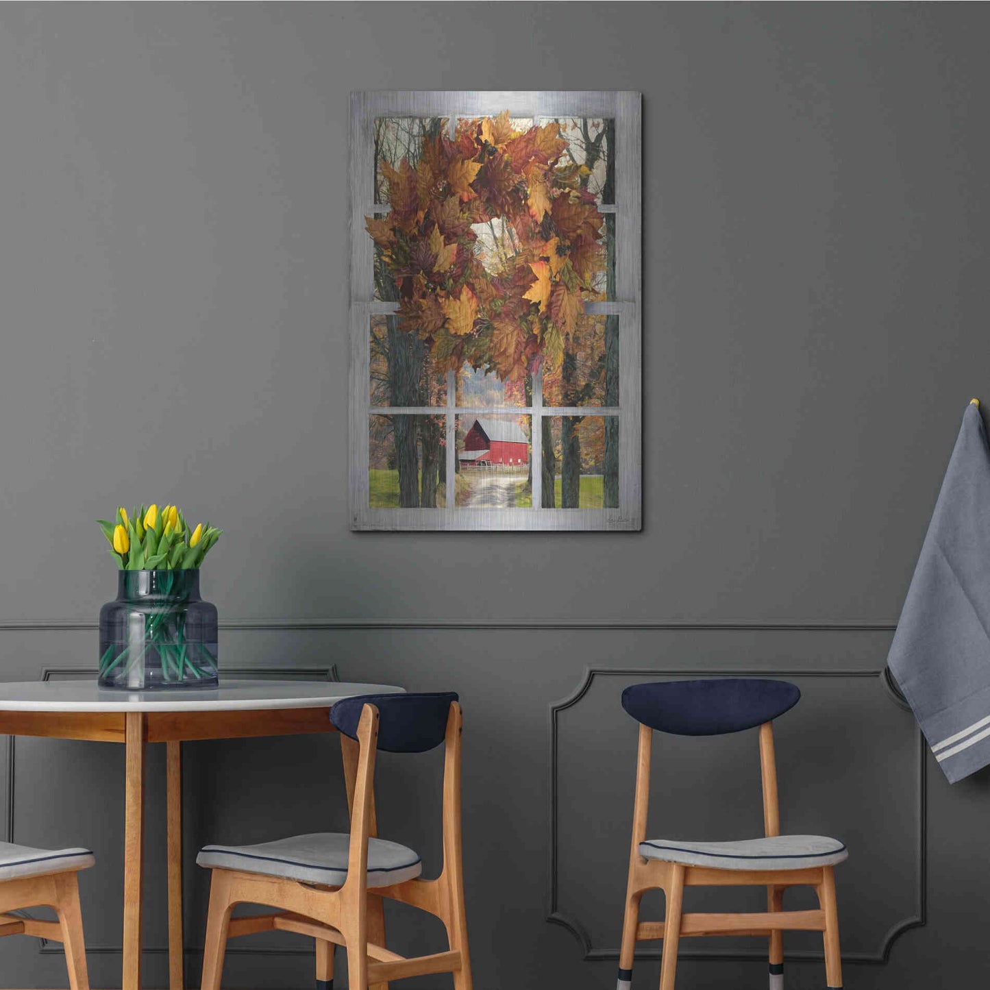 Luxe Metal Art 'Fall Window View II' by Lori Deiter, Metal Wall Art,24x36