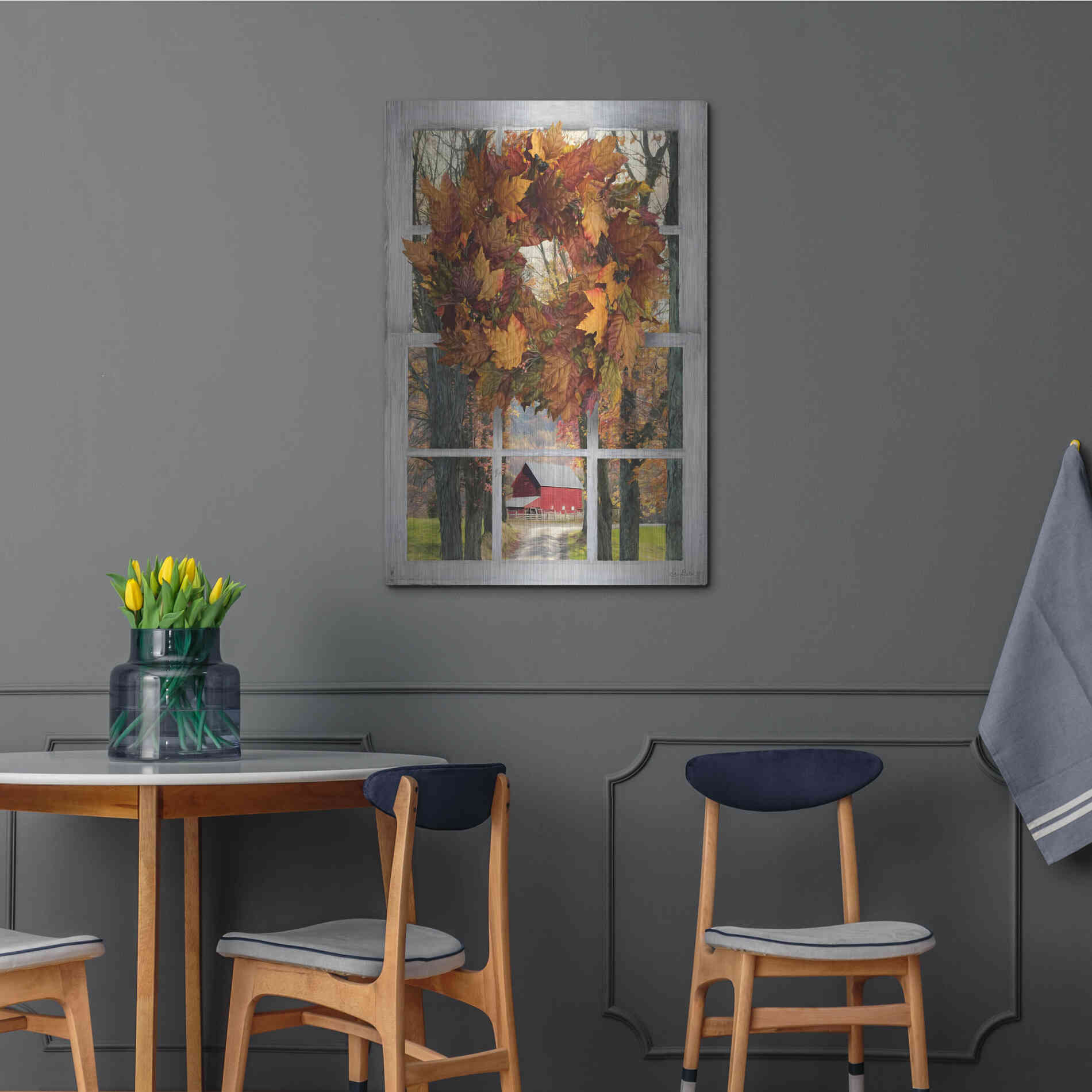 Luxe Metal Art 'Fall Window View II' by Lori Deiter, Metal Wall Art,24x36