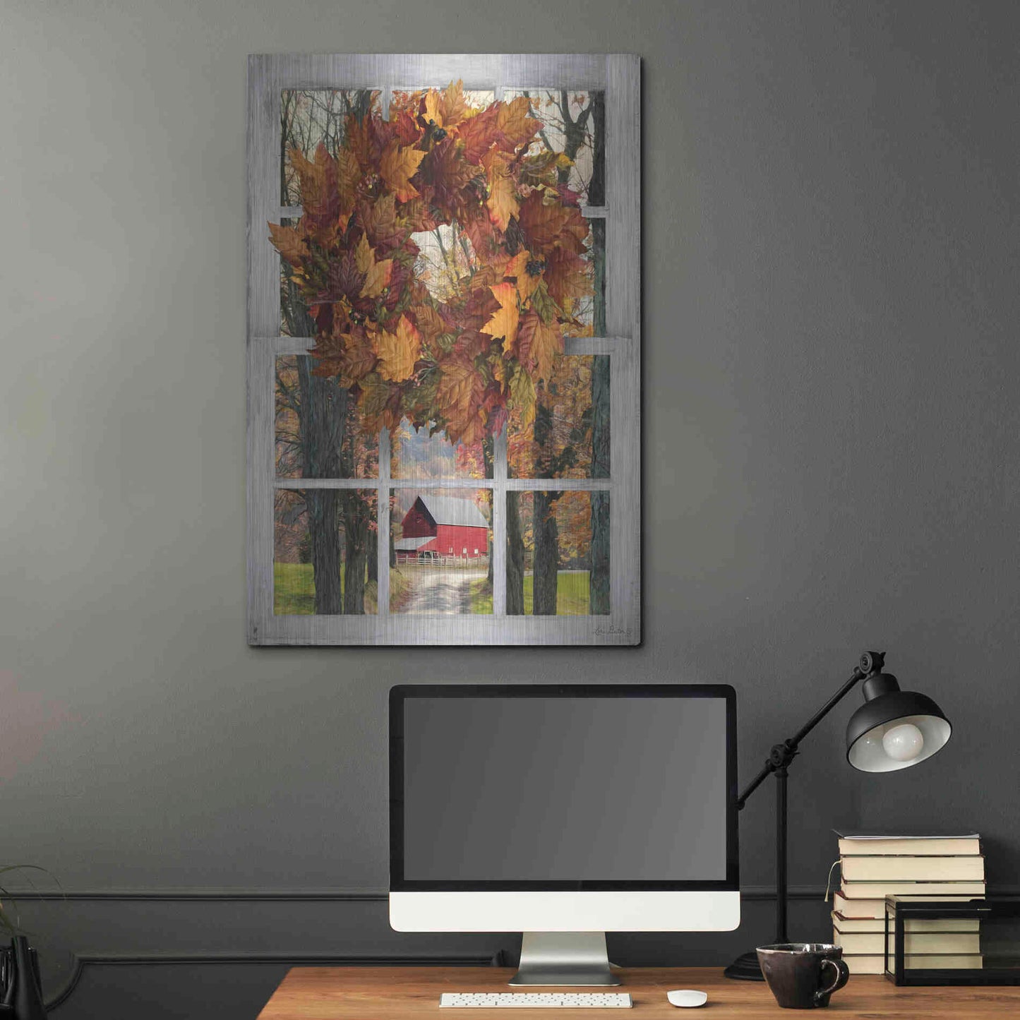 Luxe Metal Art 'Fall Window View II' by Lori Deiter, Metal Wall Art,24x36