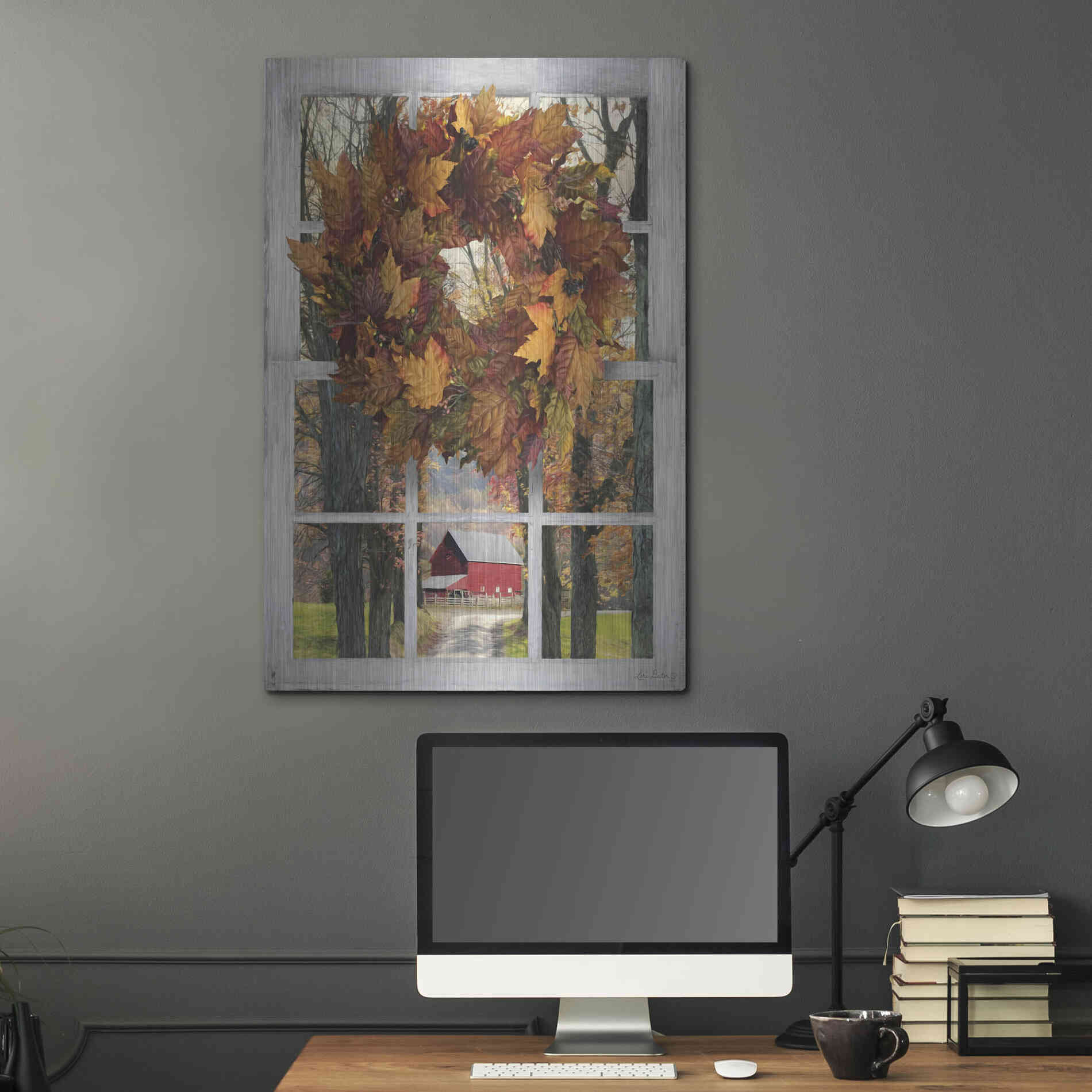 Luxe Metal Art 'Fall Window View II' by Lori Deiter, Metal Wall Art,24x36