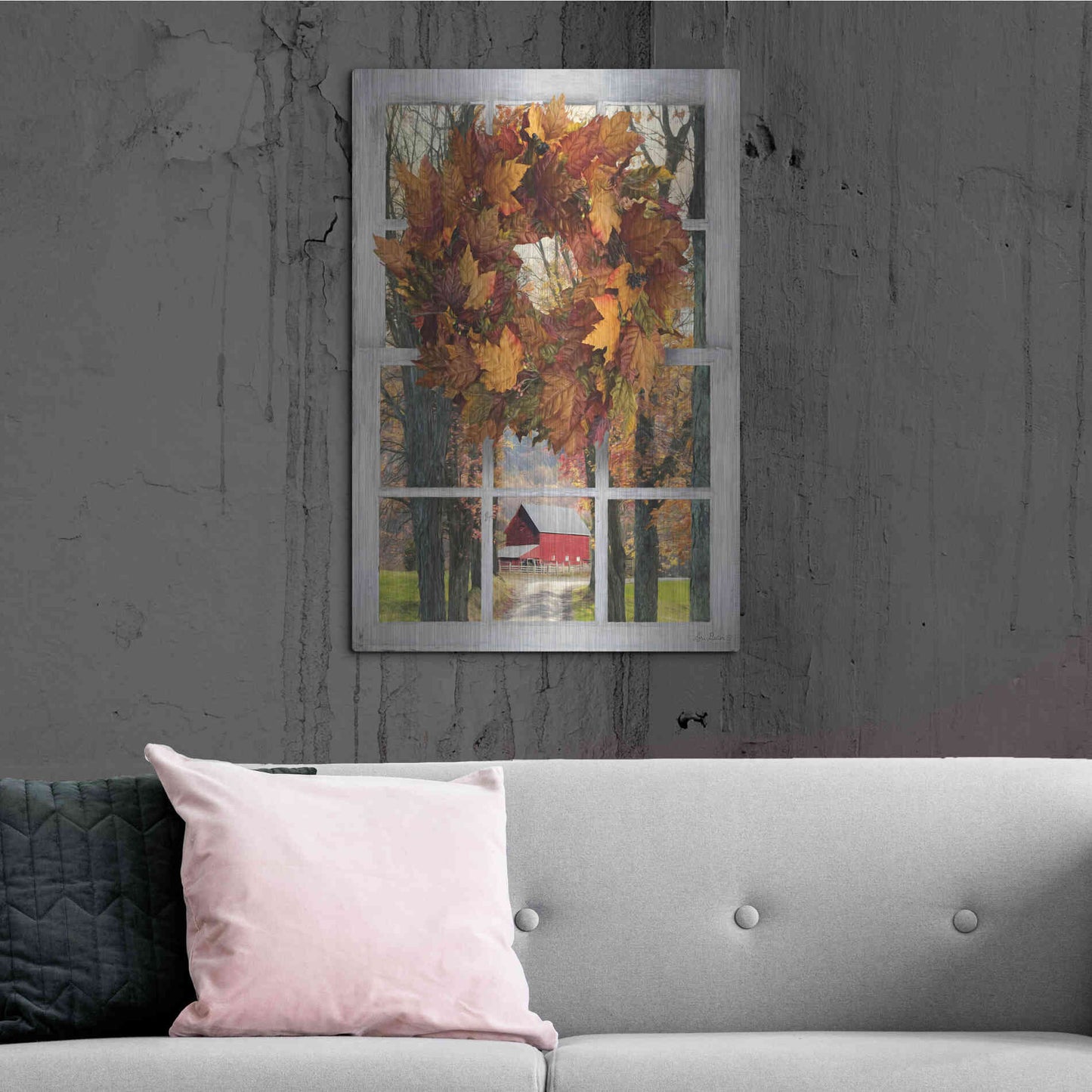 Luxe Metal Art 'Fall Window View II' by Lori Deiter, Metal Wall Art,24x36