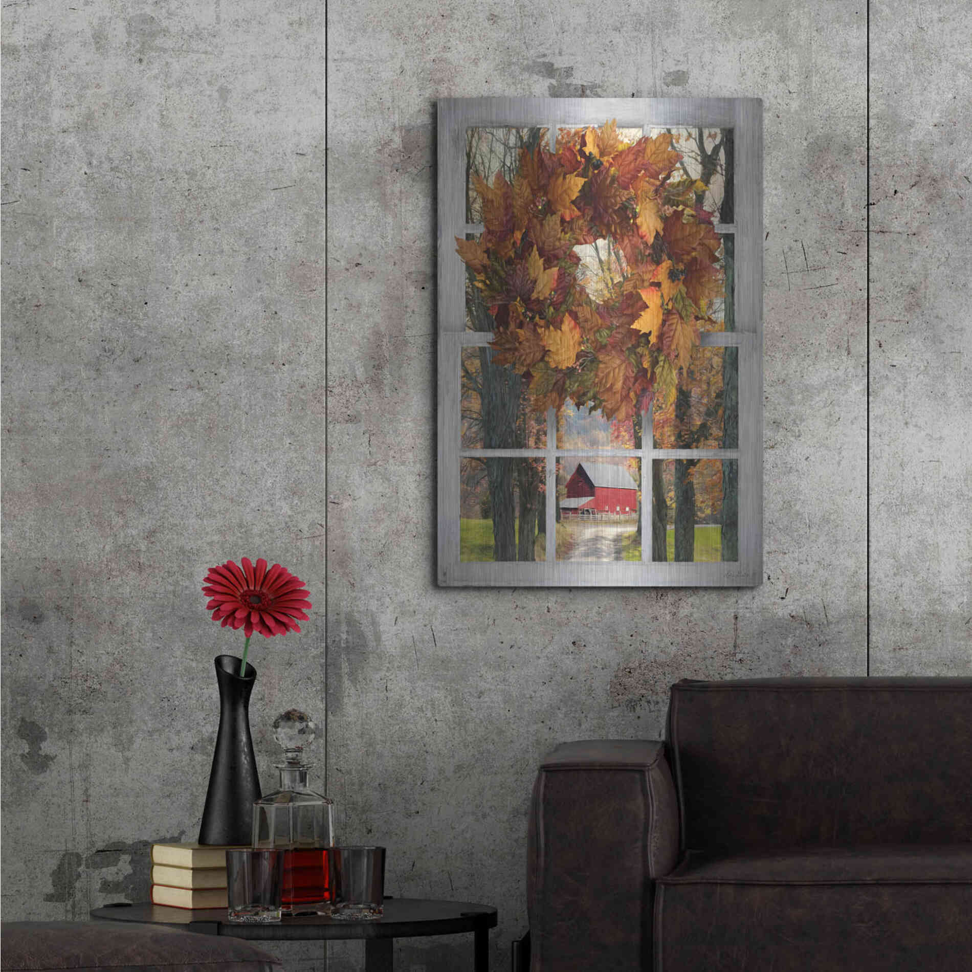 Luxe Metal Art 'Fall Window View II' by Lori Deiter, Metal Wall Art,24x36