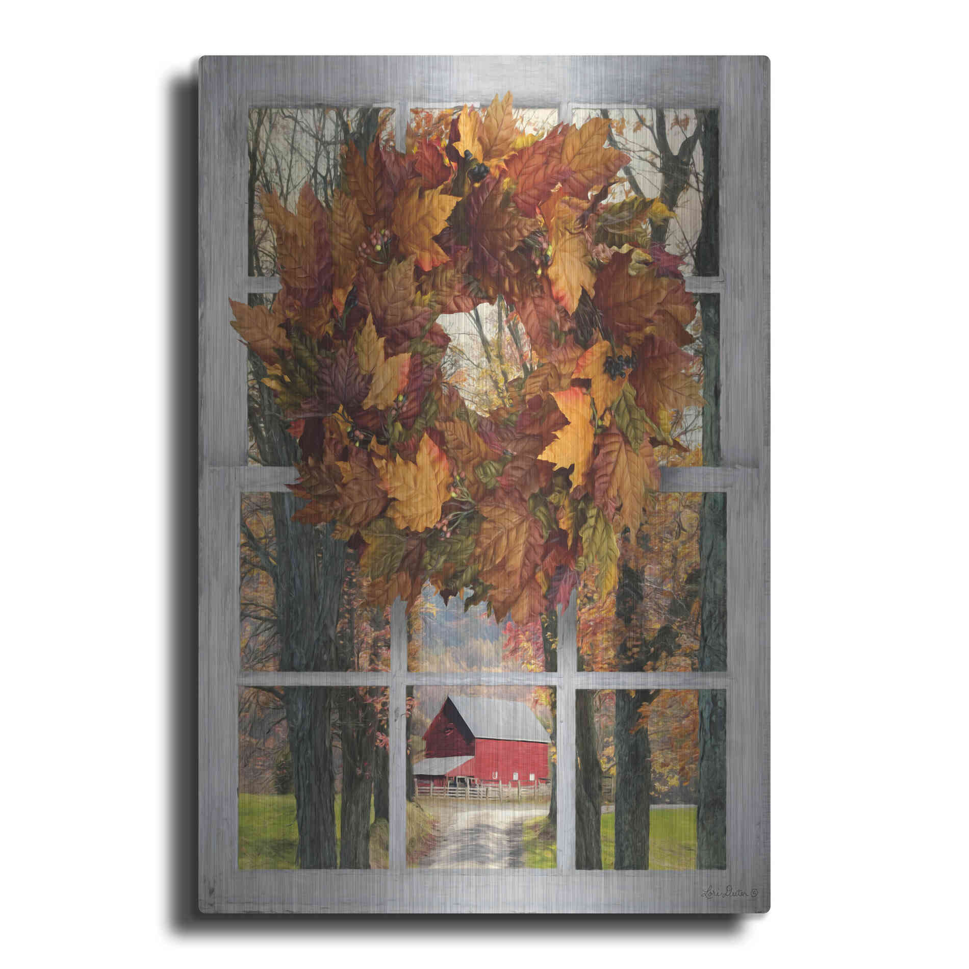 Luxe Metal Art 'Fall Window View II' by Lori Deiter, Metal Wall Art