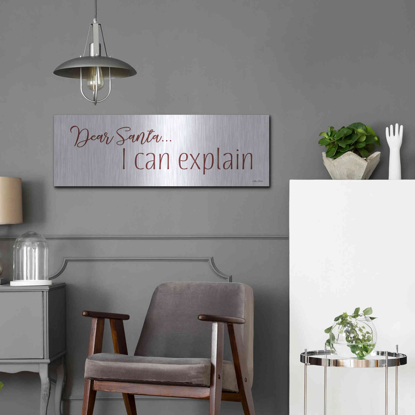 Luxe Metal Art 'Dear Santa - I Can Explain' by Lori Deiter, Metal Wall Art,36x12