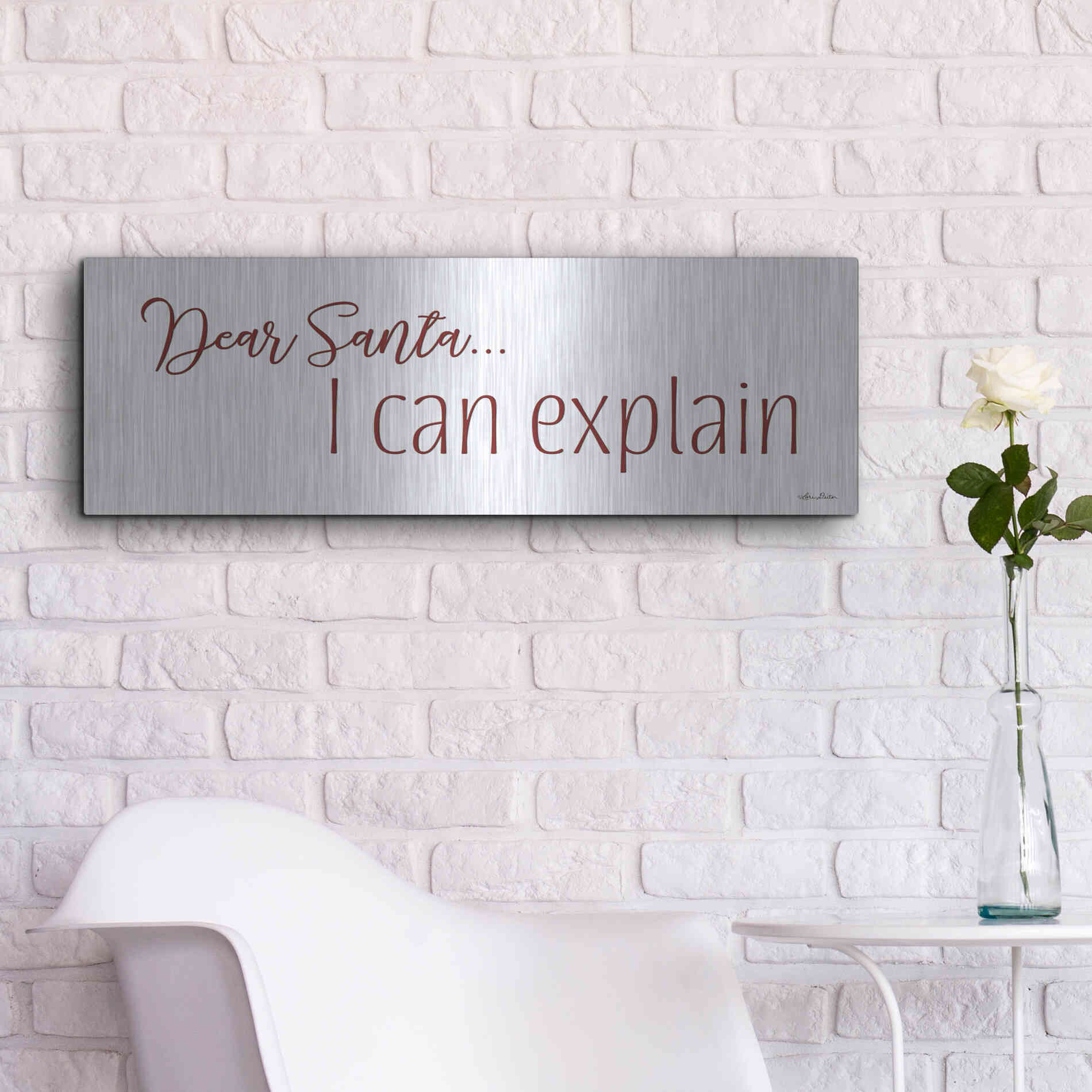 Luxe Metal Art 'Dear Santa - I Can Explain' by Lori Deiter, Metal Wall Art,36x12
