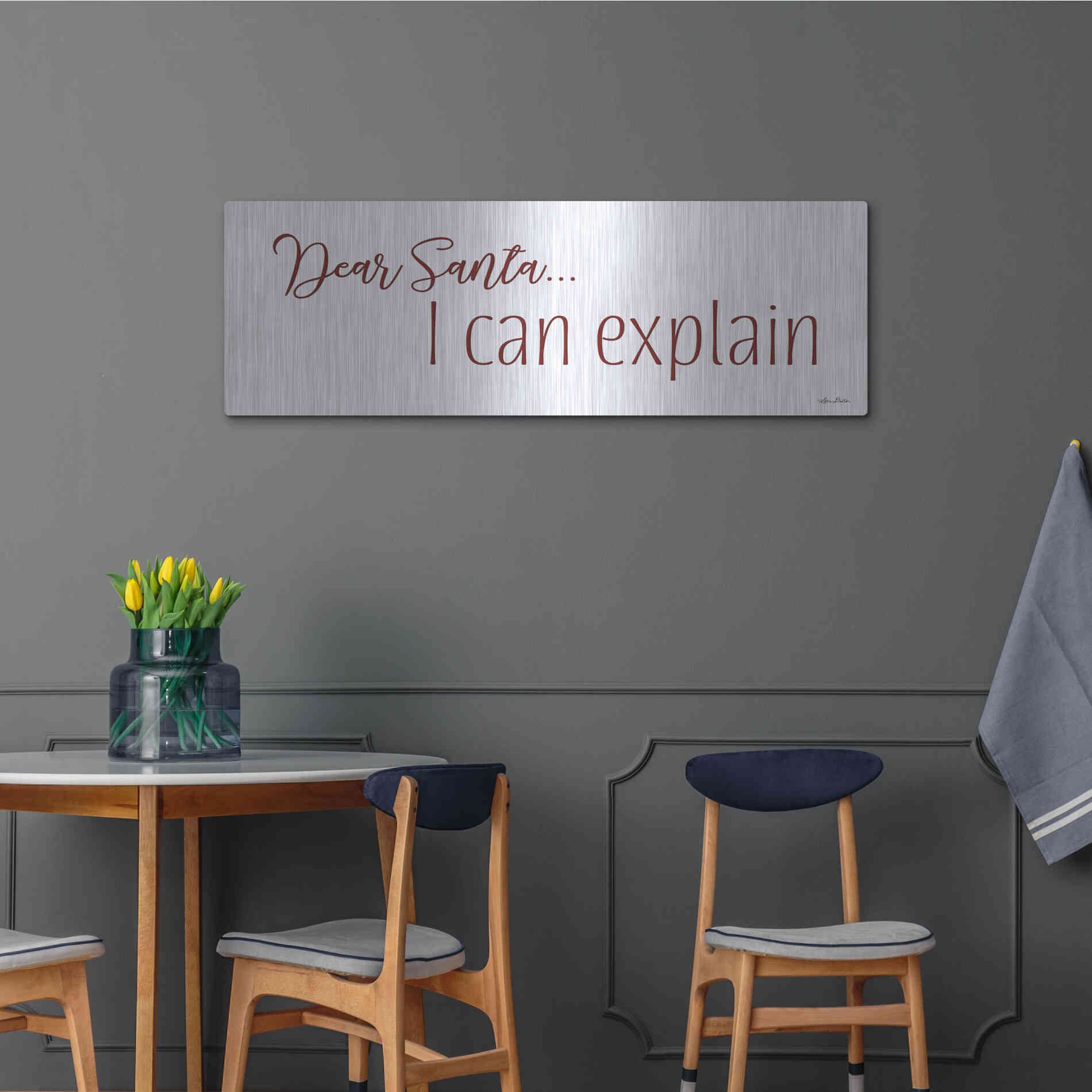 Luxe Metal Art 'Dear Santa - I Can Explain' by Lori Deiter, Metal Wall Art,48x16