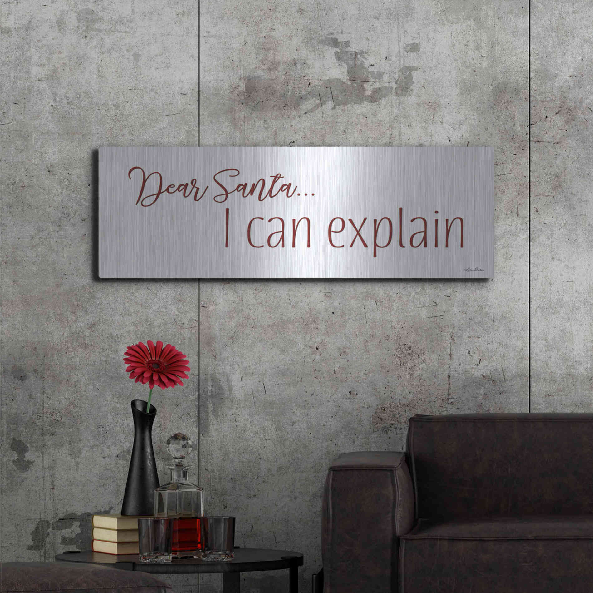 Luxe Metal Art 'Dear Santa - I Can Explain' by Lori Deiter, Metal Wall Art,48x16