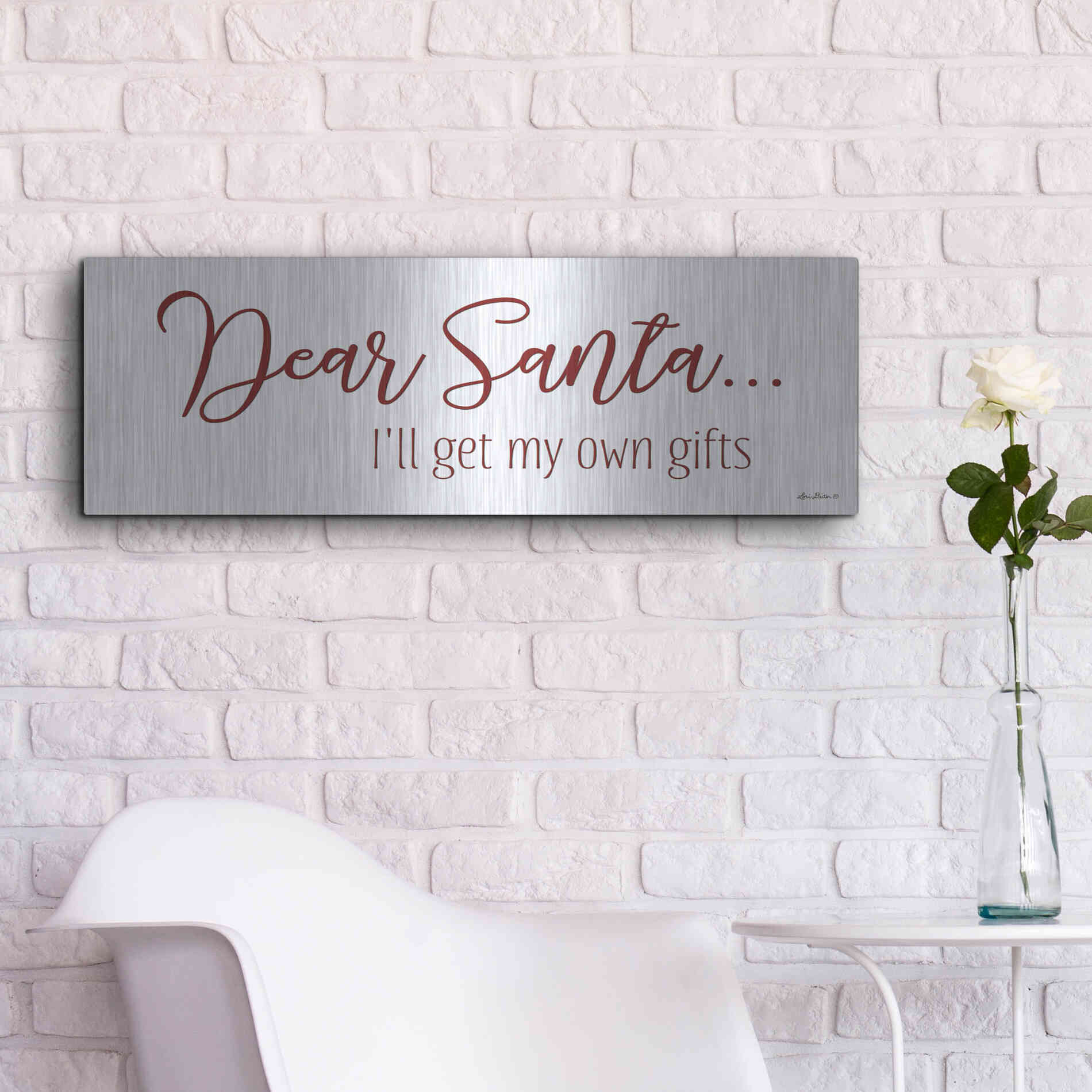 Luxe Metal Art 'Dear Santa - I'll Get My Own Gifts' by Lori Deiter, Metal Wall Art,36x12