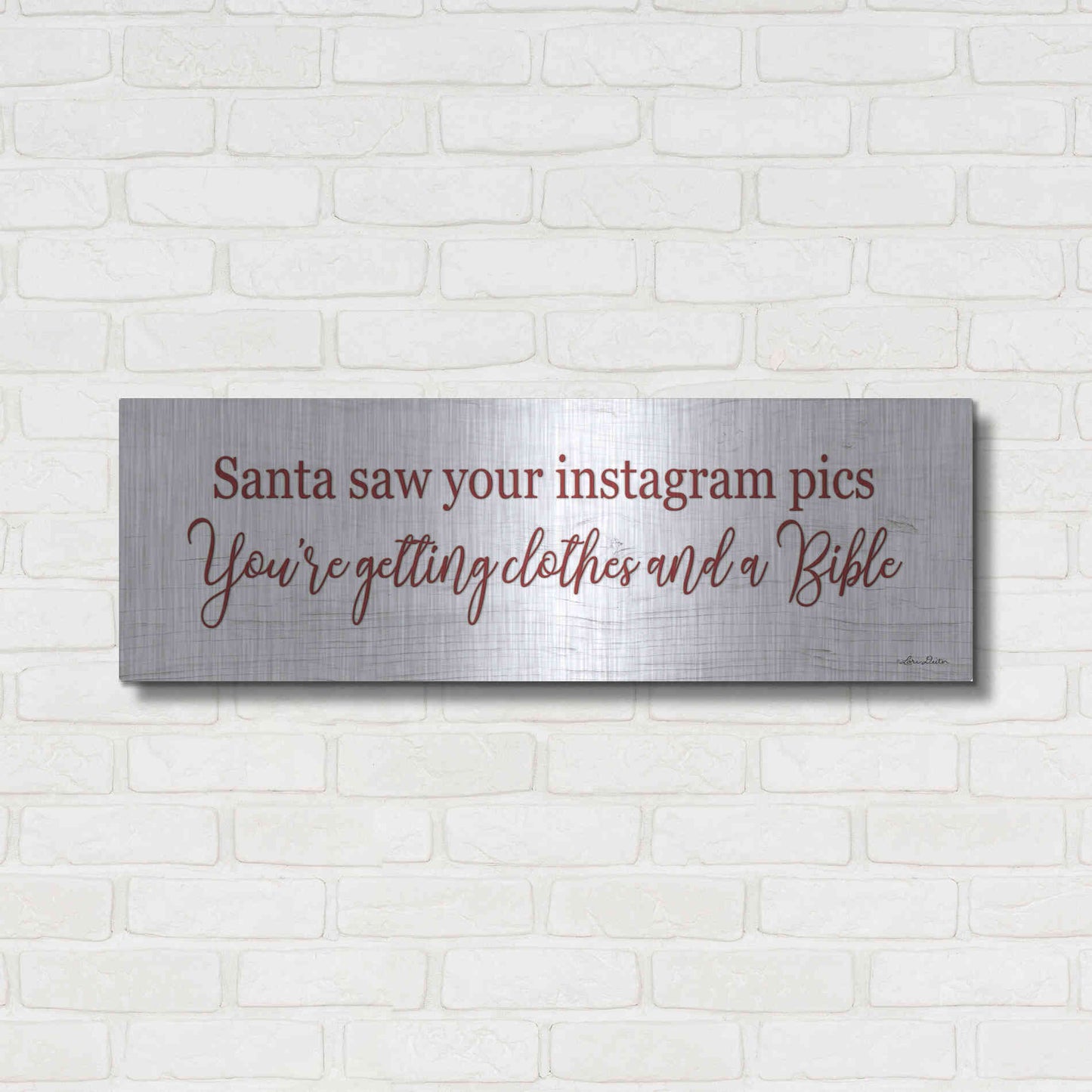 Luxe Metal Art 'Santa Saw...' by Lori Deiter, Metal Wall Art,36x12