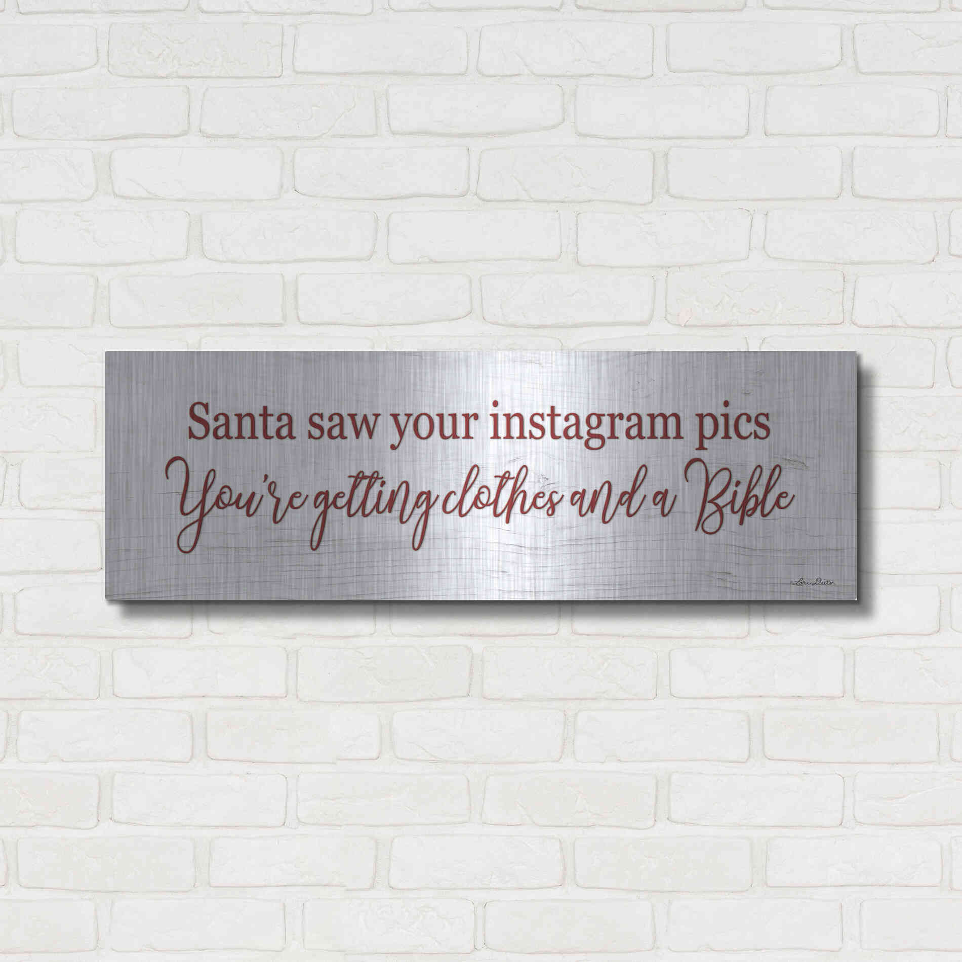 Luxe Metal Art 'Santa Saw...' by Lori Deiter, Metal Wall Art,36x12