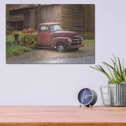 Luxe Metal Art 'Fall Pumpkin Truck' by Lori Deiter, Metal Wall Art,16x12