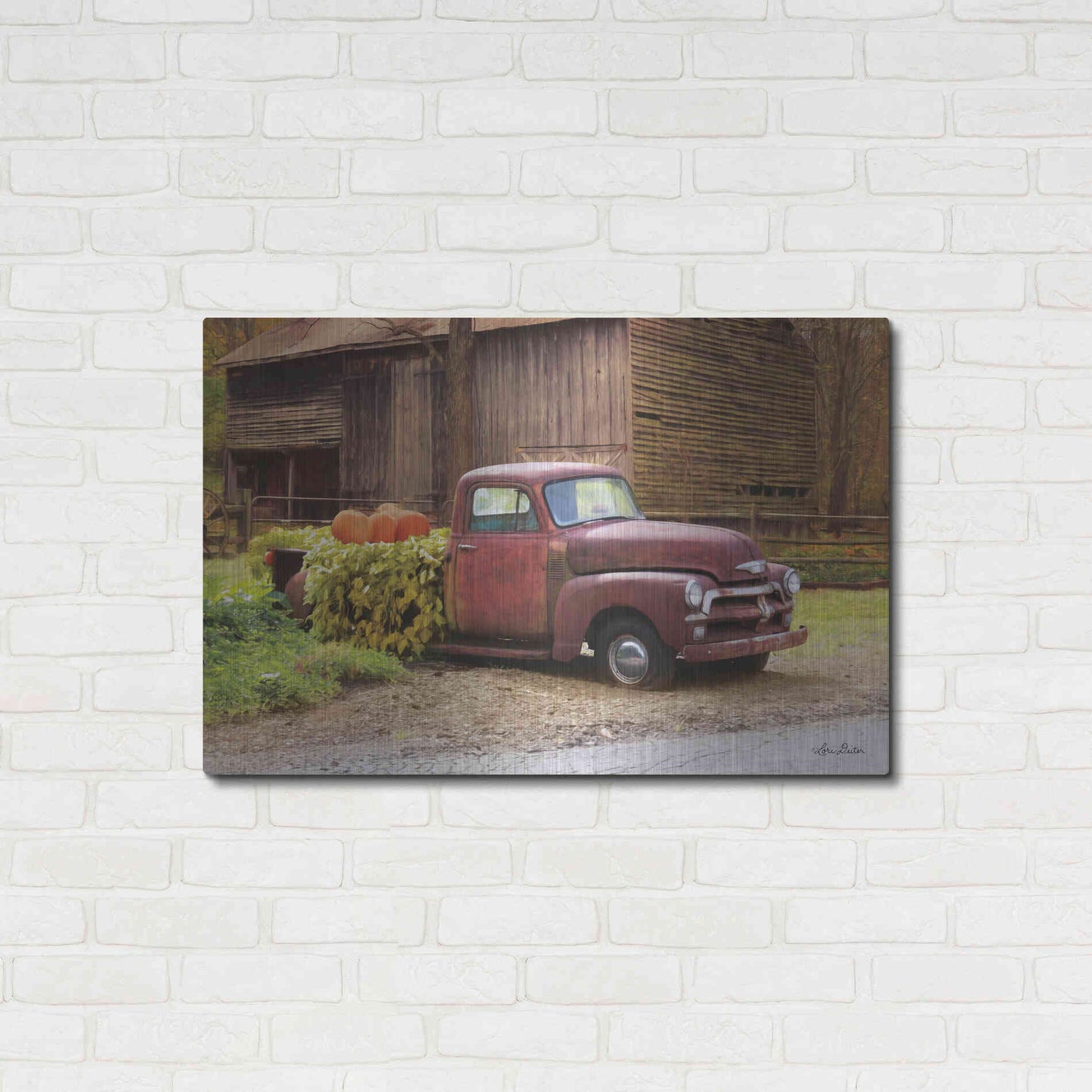 Luxe Metal Art 'Fall Pumpkin Truck' by Lori Deiter, Metal Wall Art,36x24