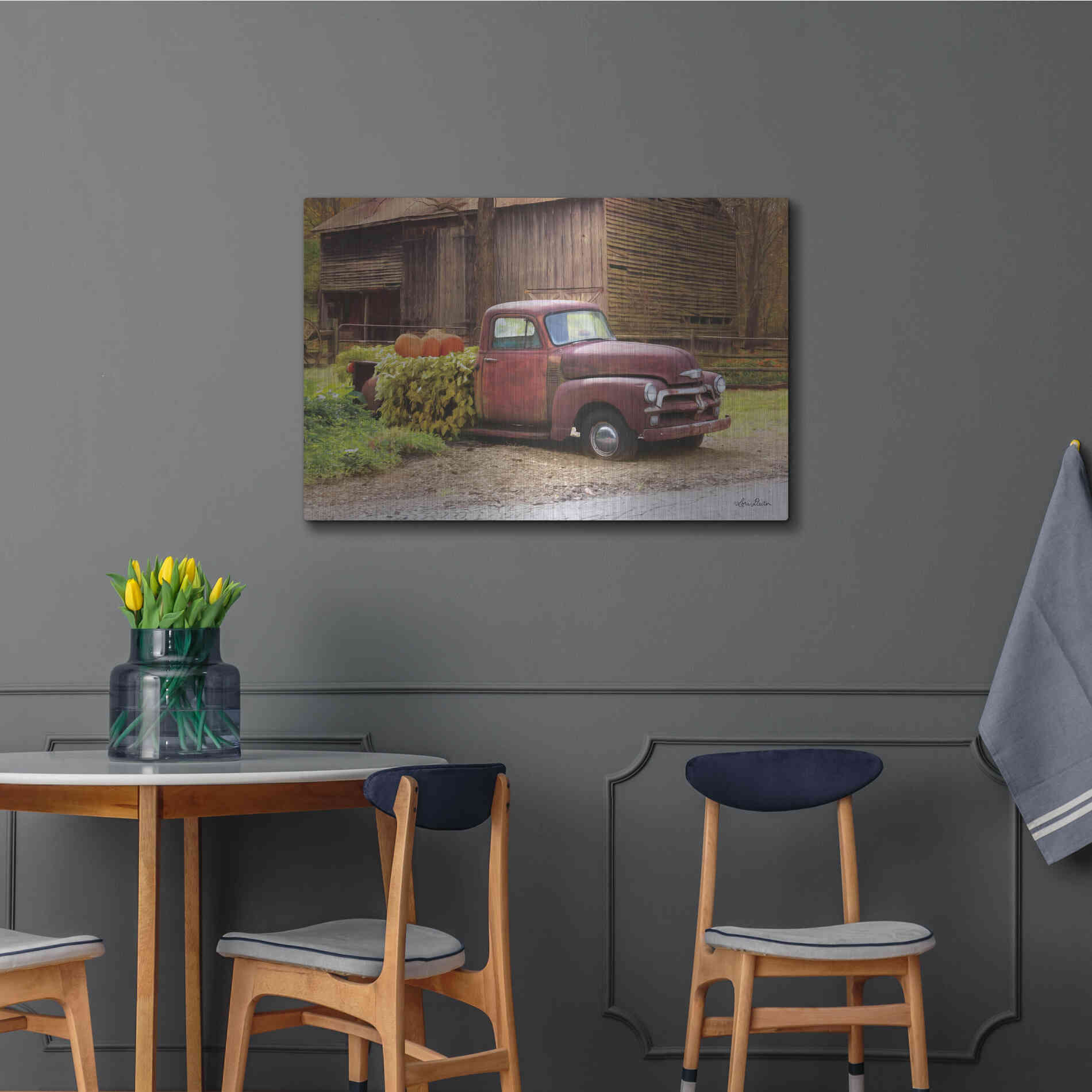 Luxe Metal Art 'Fall Pumpkin Truck' by Lori Deiter, Metal Wall Art,36x24