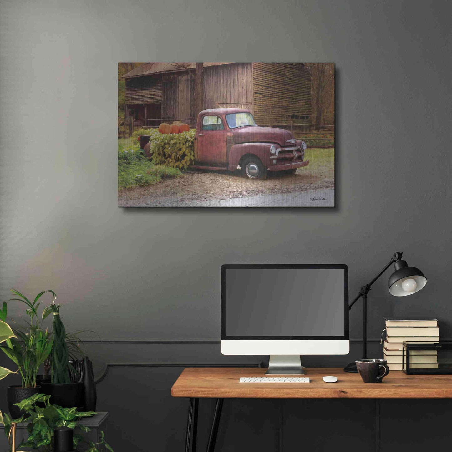 Luxe Metal Art 'Fall Pumpkin Truck' by Lori Deiter, Metal Wall Art,36x24