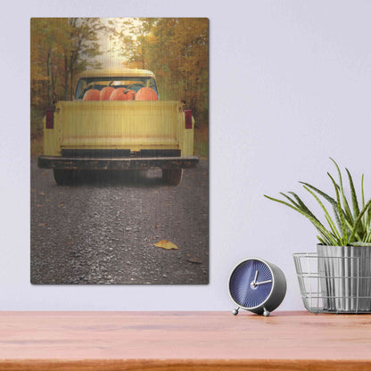 Luxe Metal Art 'Yellow Pumpkin Hauler' by Lori Deiter, Metal Wall Art,12x16