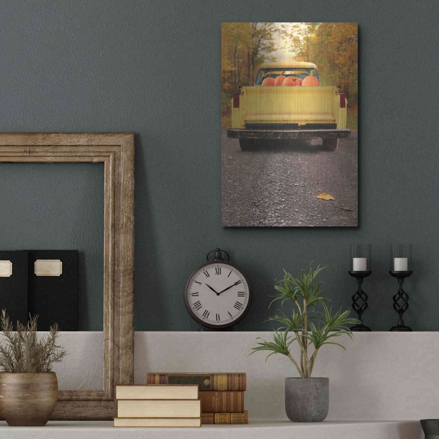 Luxe Metal Art 'Yellow Pumpkin Hauler' by Lori Deiter, Metal Wall Art,12x16