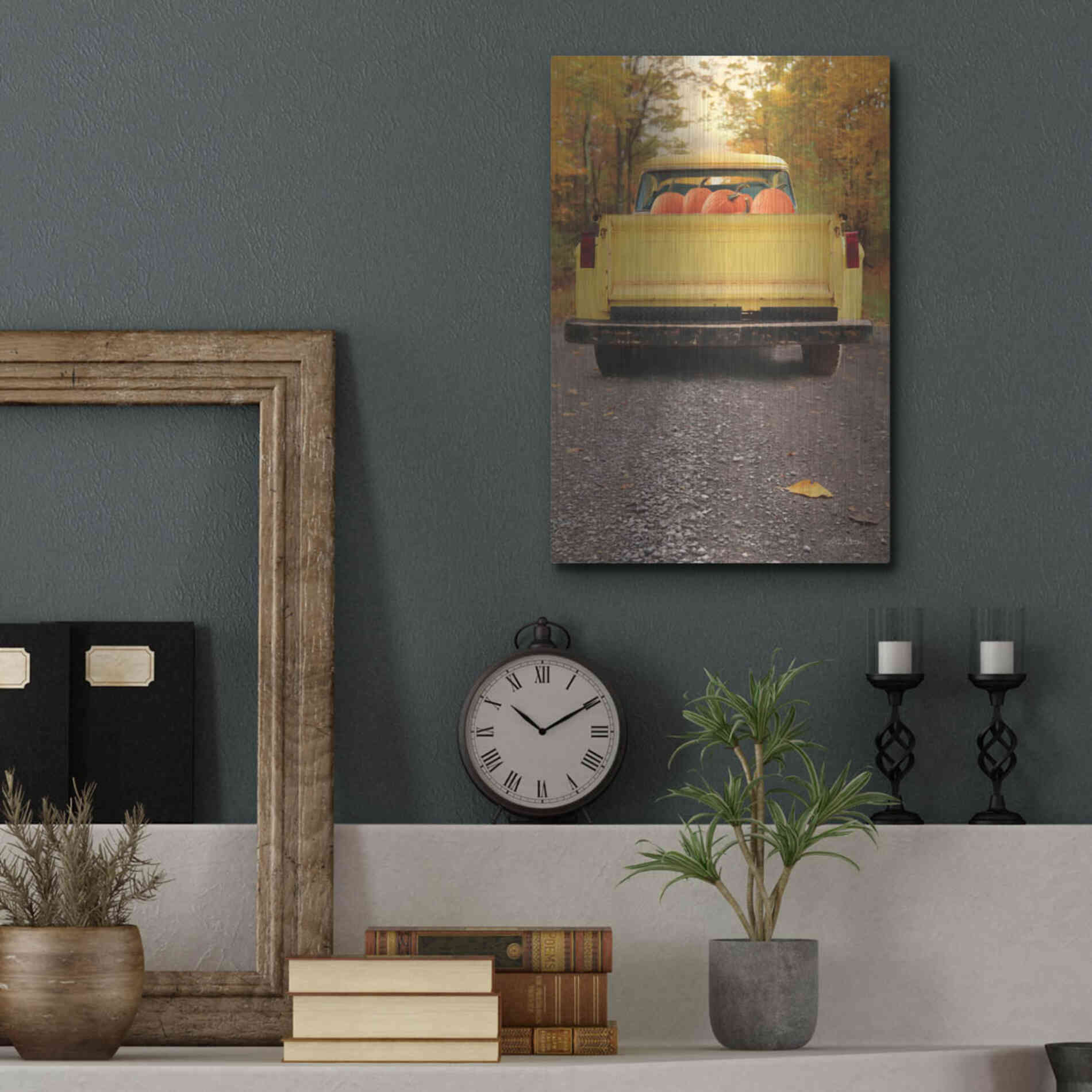 Luxe Metal Art 'Yellow Pumpkin Hauler' by Lori Deiter, Metal Wall Art,12x16