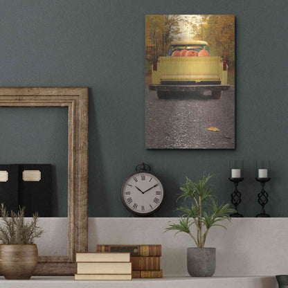 Luxe Metal Art 'Yellow Pumpkin Hauler' by Lori Deiter, Metal Wall Art,12x16