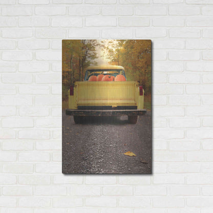 Luxe Metal Art 'Yellow Pumpkin Hauler' by Lori Deiter, Metal Wall Art,24x36