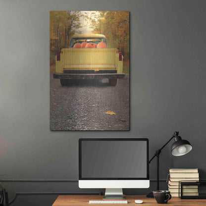 Luxe Metal Art 'Yellow Pumpkin Hauler' by Lori Deiter, Metal Wall Art,24x36
