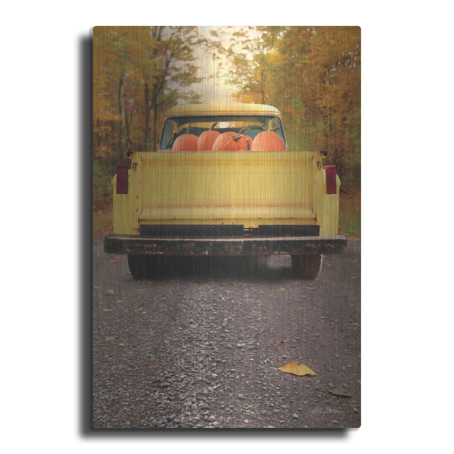 Luxe Metal Art 'Yellow Pumpkin Hauler' by Lori Deiter, Metal Wall Art