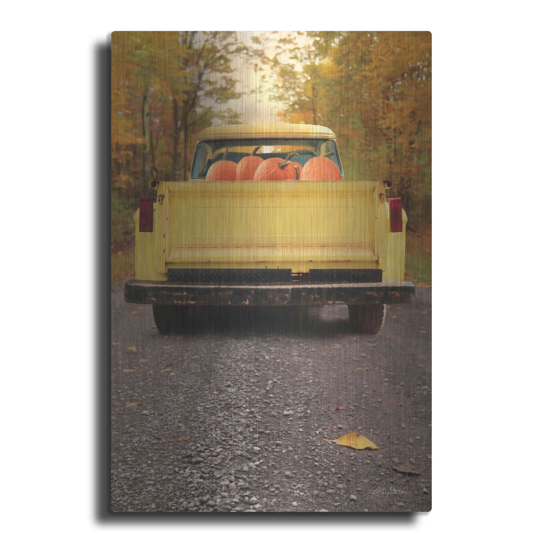 Luxe Metal Art 'Yellow Pumpkin Hauler' by Lori Deiter, Metal Wall Art