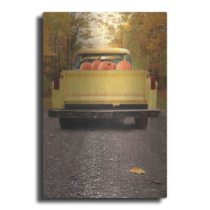 Luxe Metal Art 'Yellow Pumpkin Hauler' by Lori Deiter, Metal Wall Art