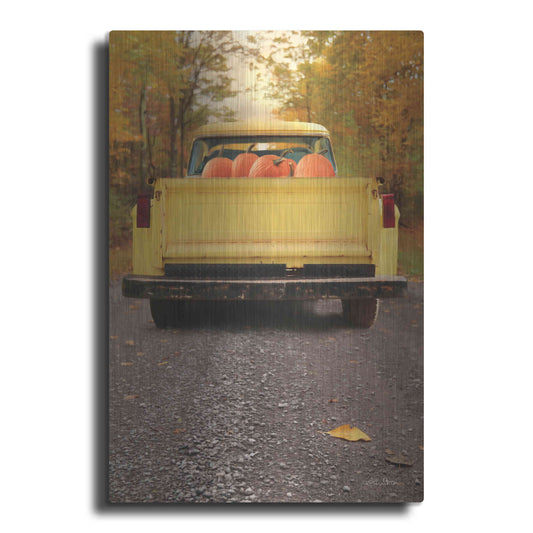 Luxe Metal Art 'Yellow Pumpkin Hauler' by Lori Deiter, Metal Wall Art