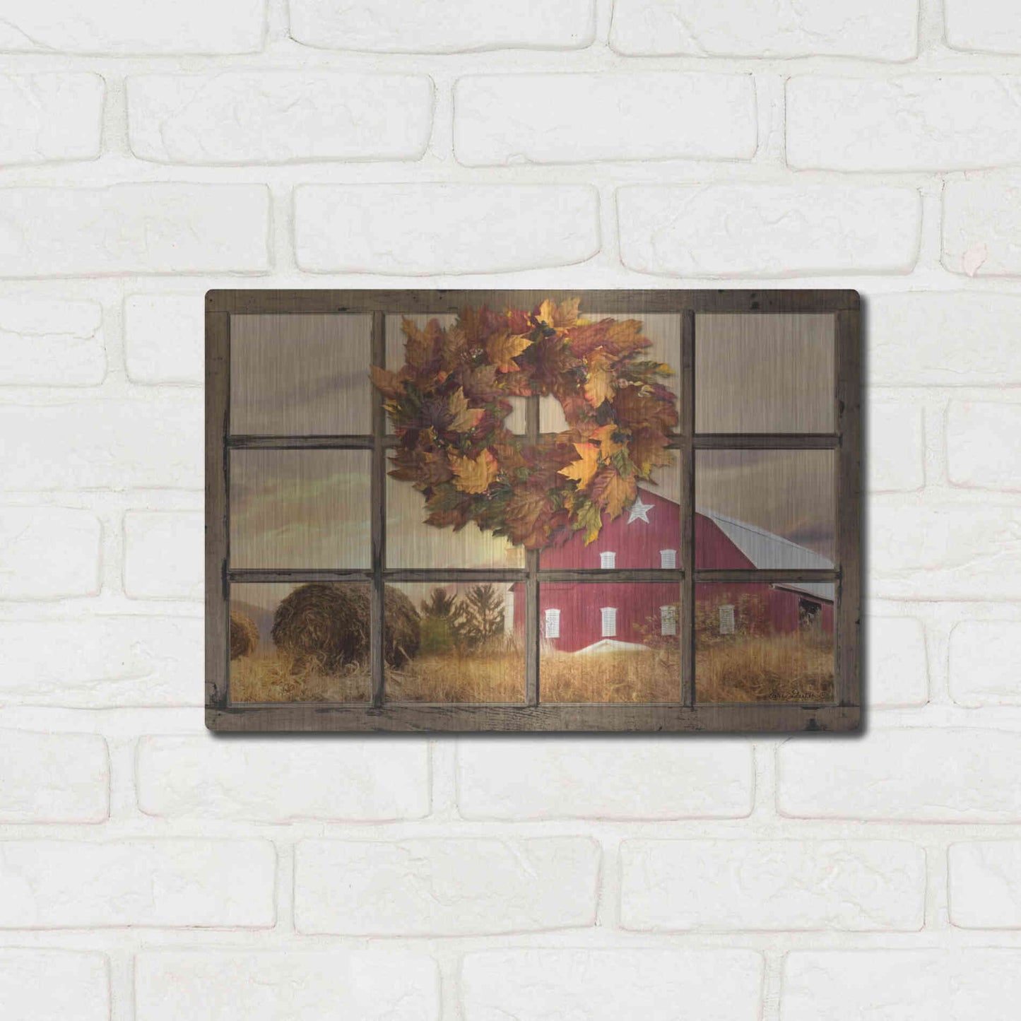 Luxe Metal Art 'Fall Window View' by Lori Deiter, Metal Wall Art,16x12
