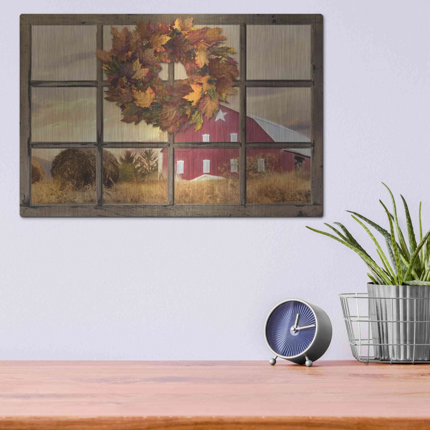 Luxe Metal Art 'Fall Window View' by Lori Deiter, Metal Wall Art,16x12