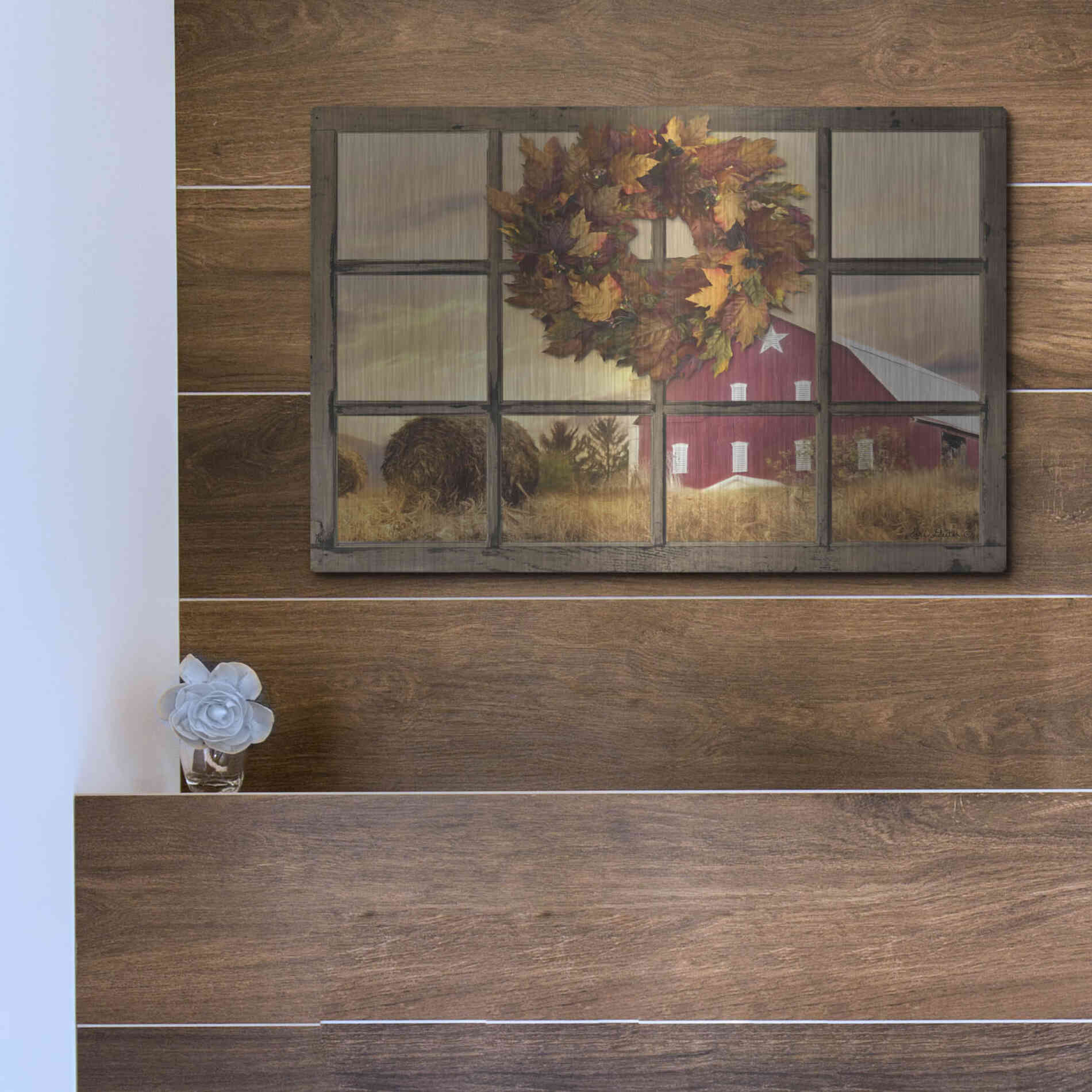 Luxe Metal Art 'Fall Window View' by Lori Deiter, Metal Wall Art,16x12