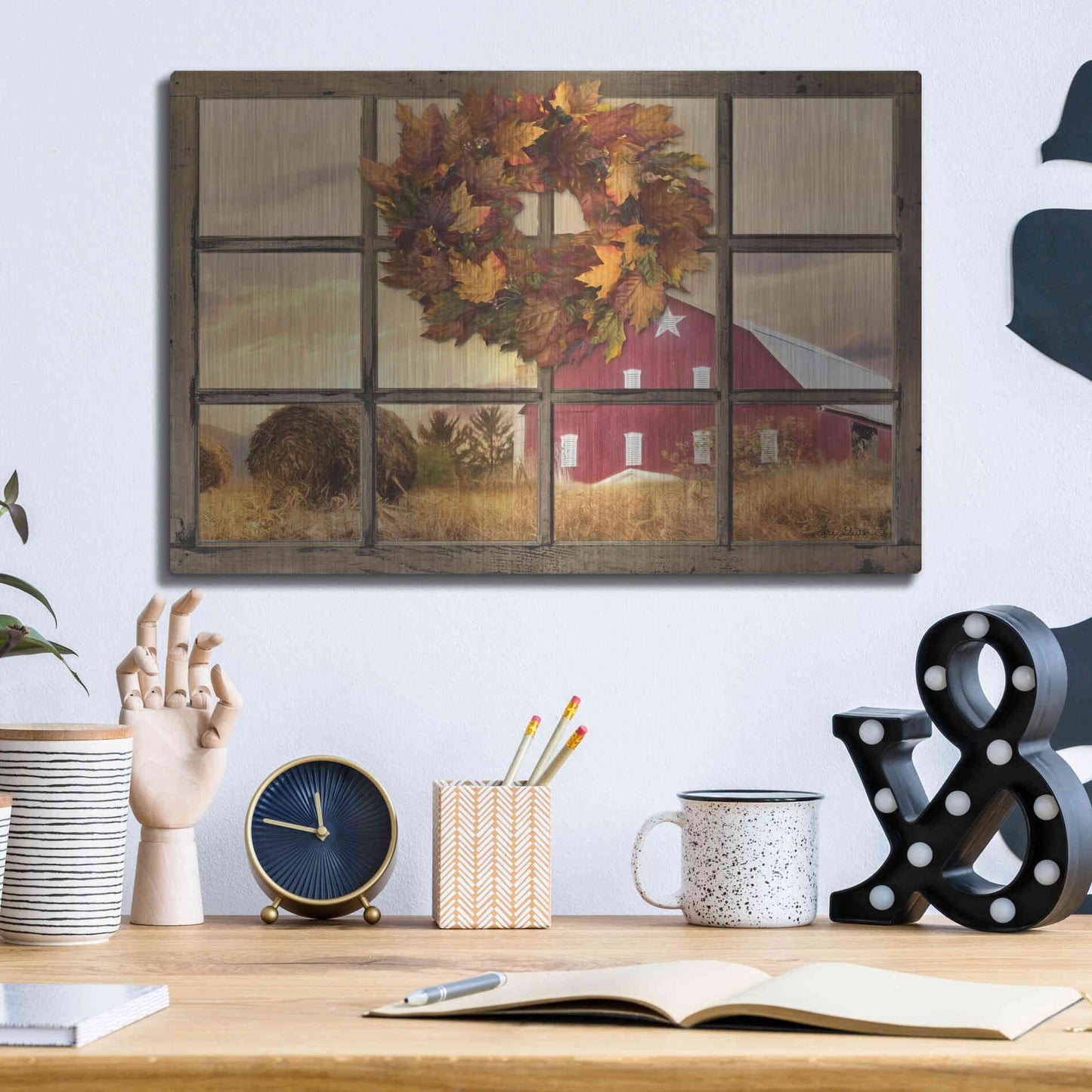 Luxe Metal Art 'Fall Window View' by Lori Deiter, Metal Wall Art,16x12