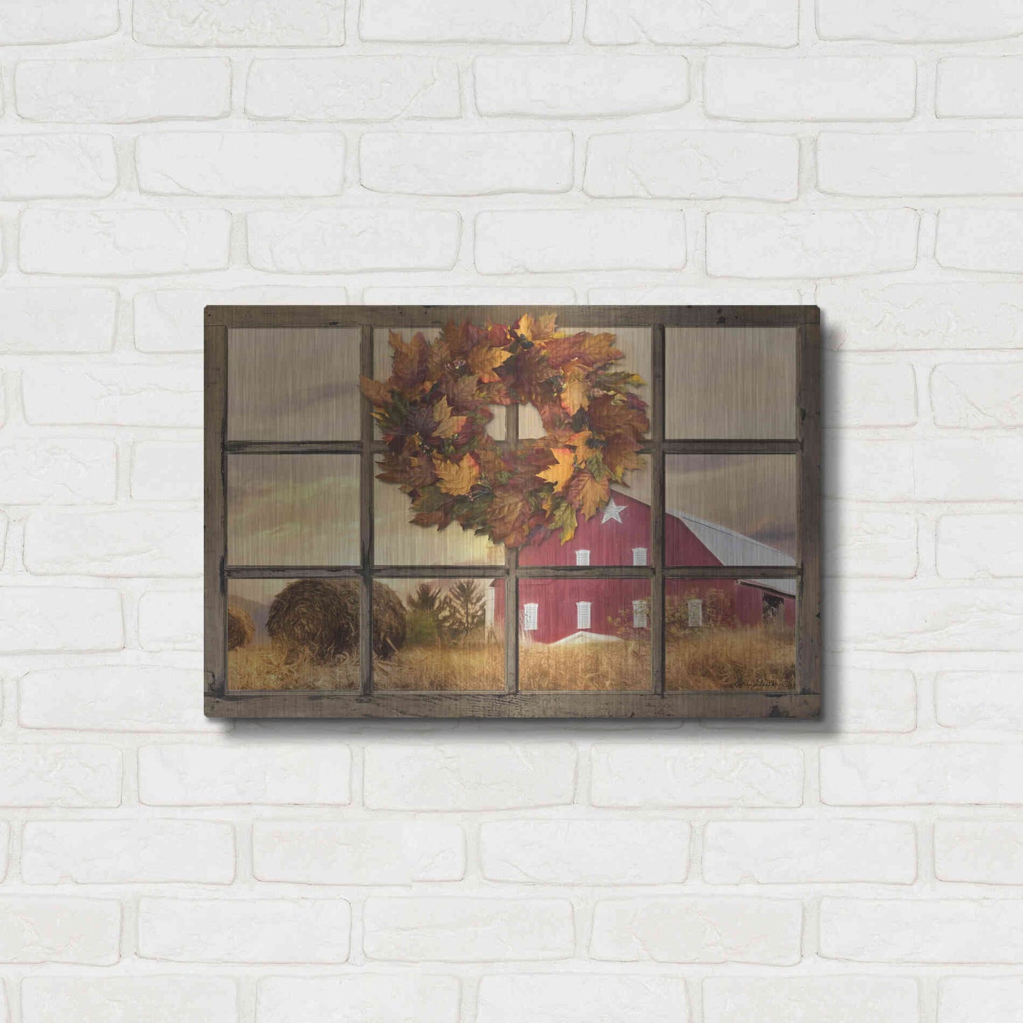 Luxe Metal Art 'Fall Window View' by Lori Deiter, Metal Wall Art,24x16