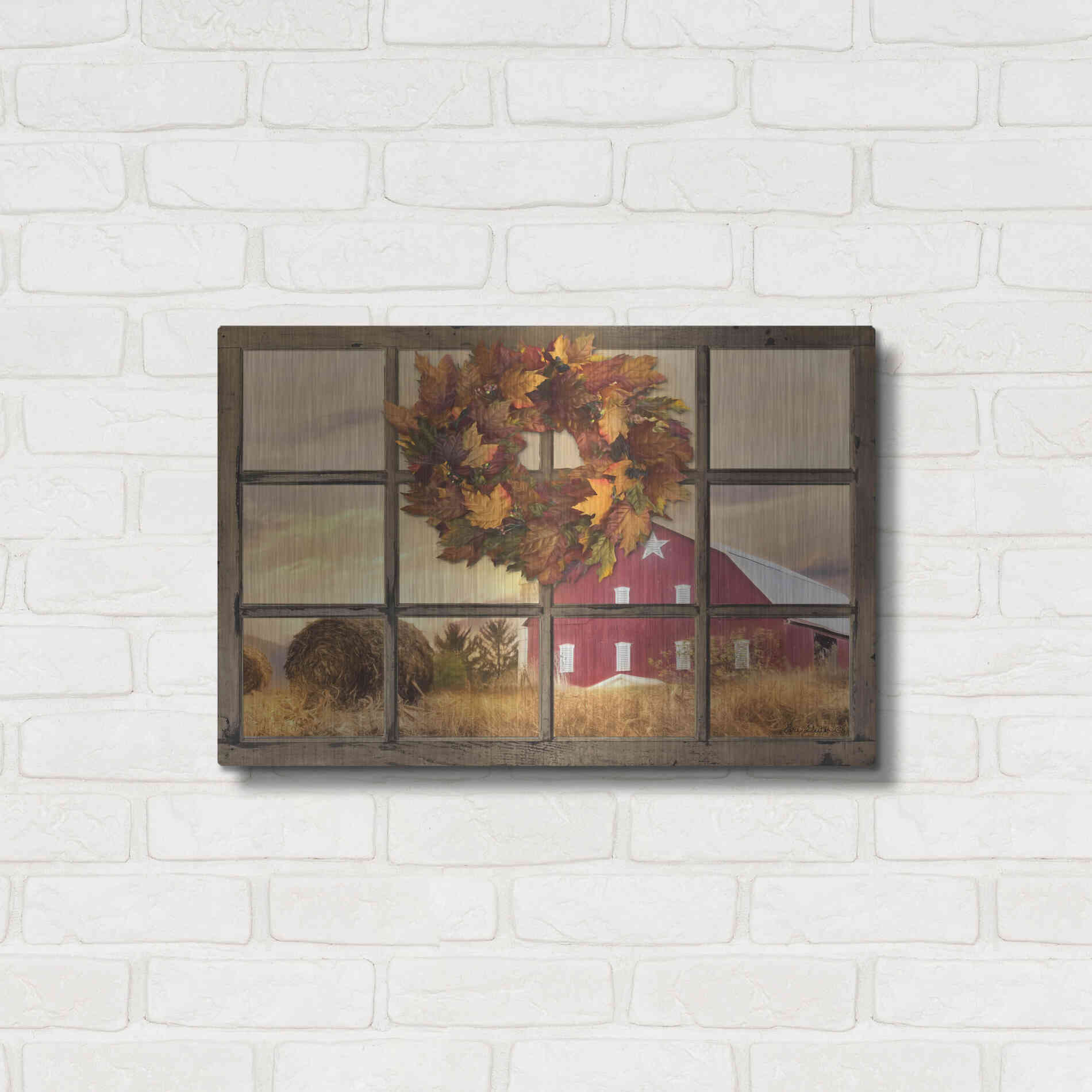 Luxe Metal Art 'Fall Window View' by Lori Deiter, Metal Wall Art,24x16