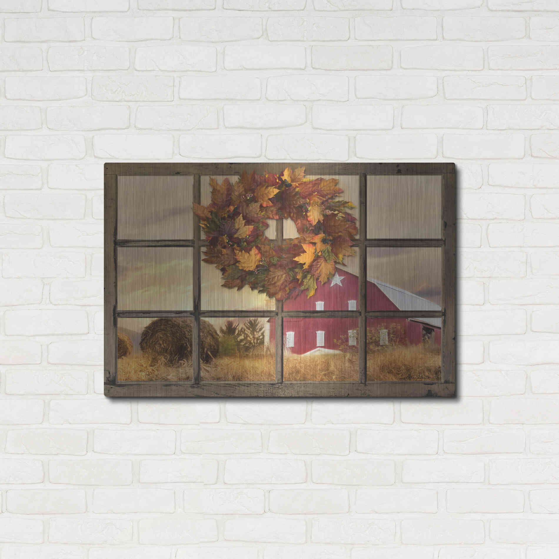 Luxe Metal Art 'Fall Window View' by Lori Deiter, Metal Wall Art,36x24
